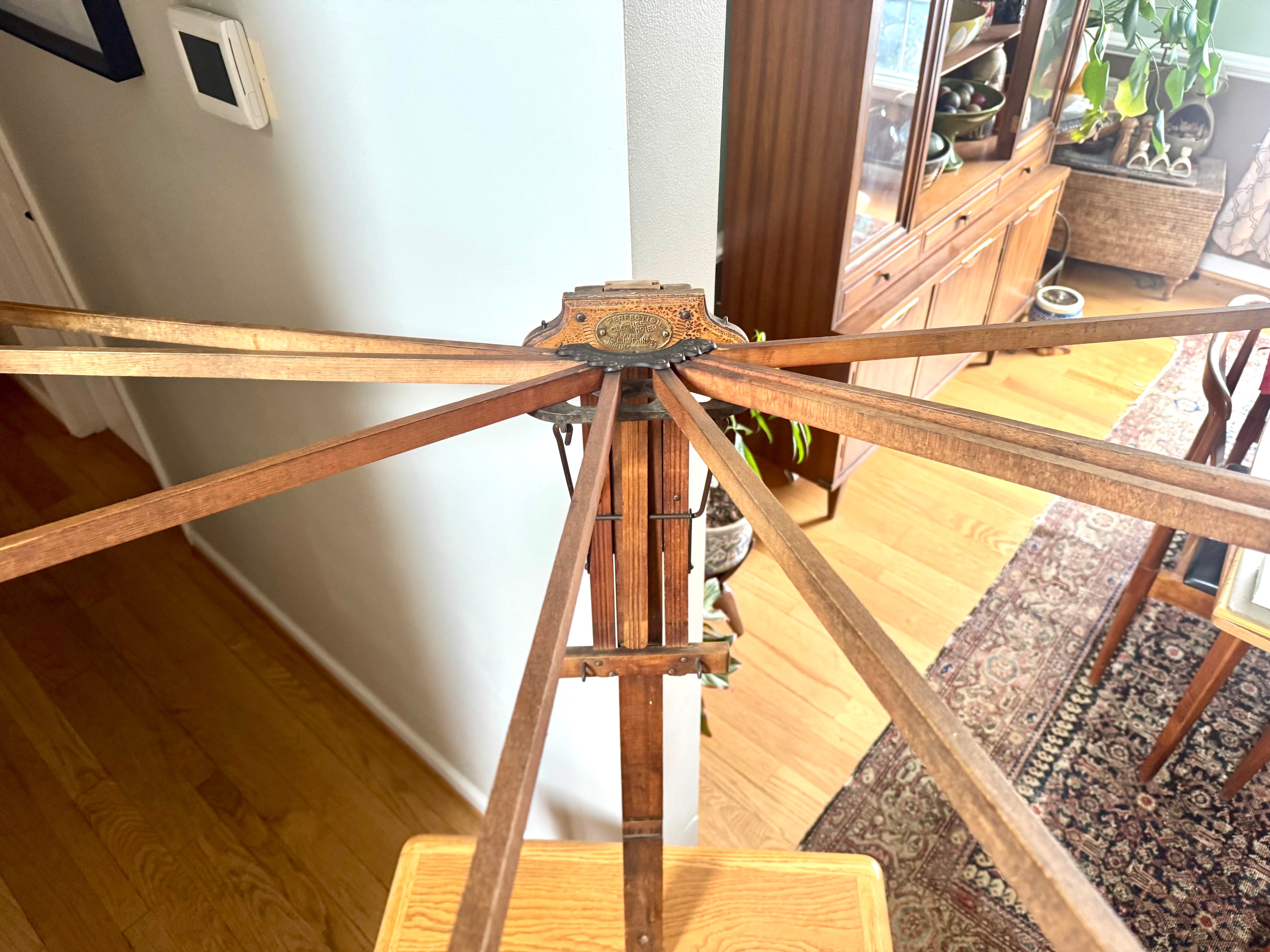 Antique Wooden Perfection Clothes Drier Rack | Adjustable L. Hopkins Wall Hanging Clothes Rack
