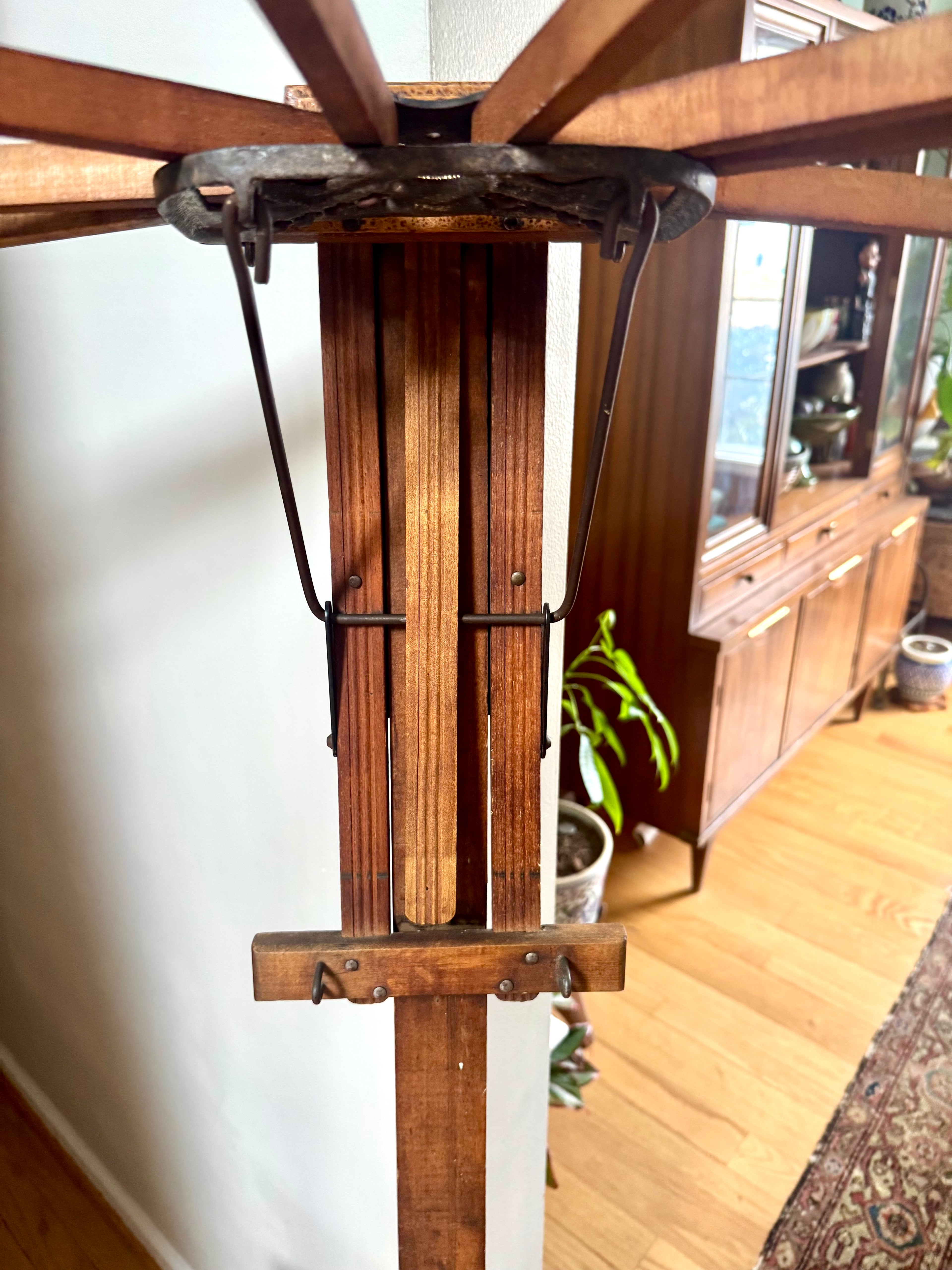 Antique Wooden Perfection Clothes Drier Rack | Adjustable L. Hopkins Wall Hanging Clothes Rack
