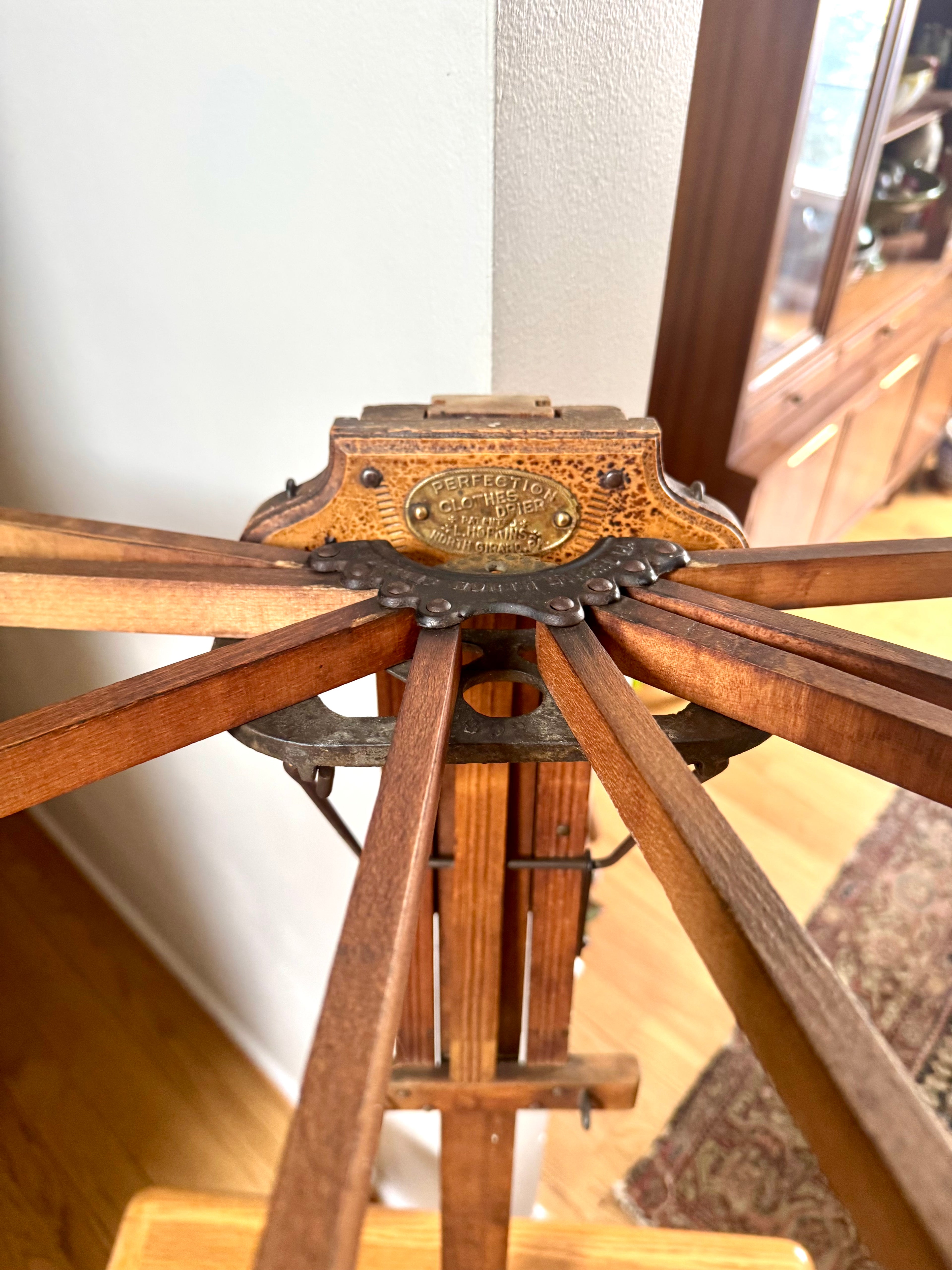 Antique Wooden Perfection Clothes Drier Rack | Adjustable L. Hopkins Wall Hanging Clothes Rack