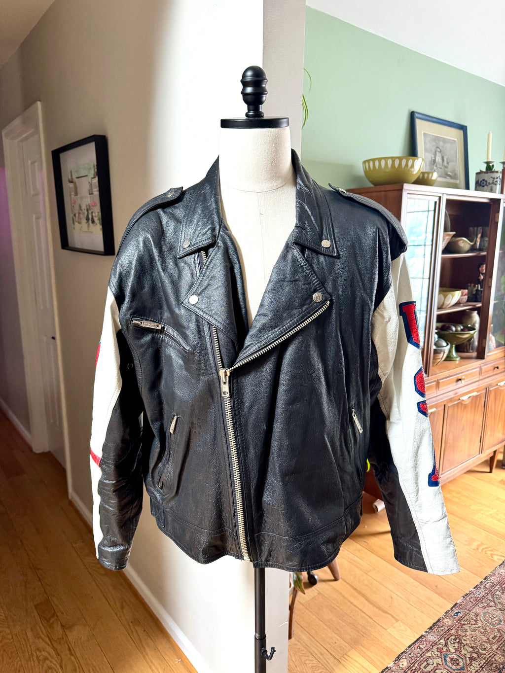 1980's Michael Hoban Where MI USA Flag Jacket | American Flag Leather XL Bomber Jacket