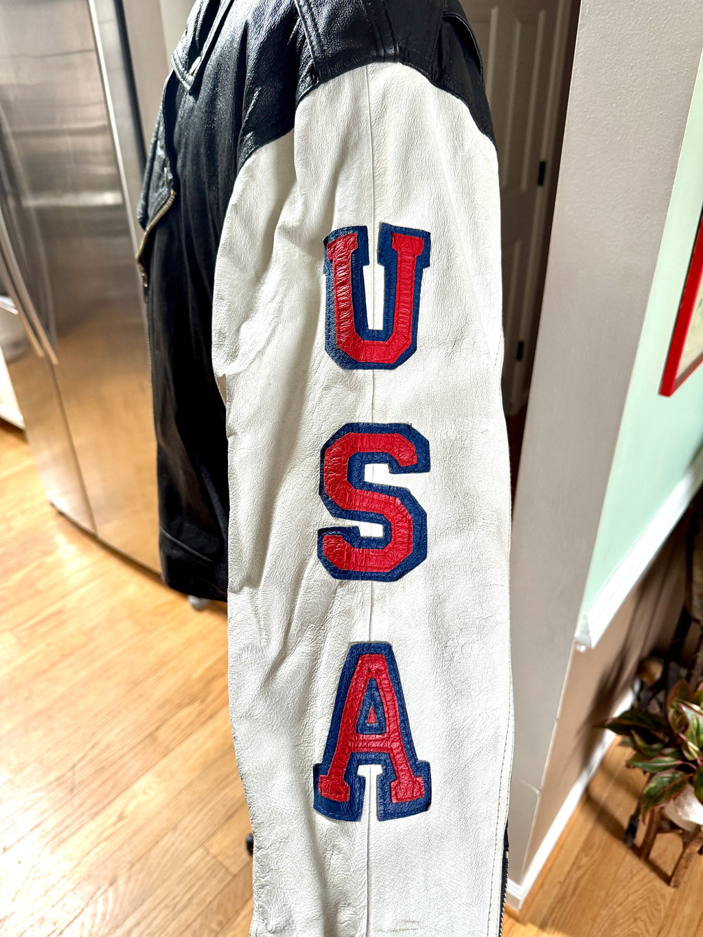 1980's Michael Hoban Where MI USA Flag Jacket | American Flag Leather XL Bomber Jacket