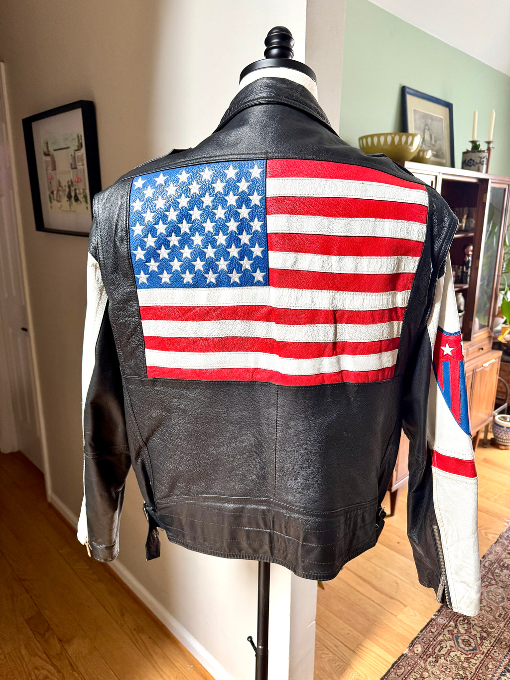 1980's Michael Hoban Where MI USA Flag Jacket | American Flag Leather XL Bomber Jacket