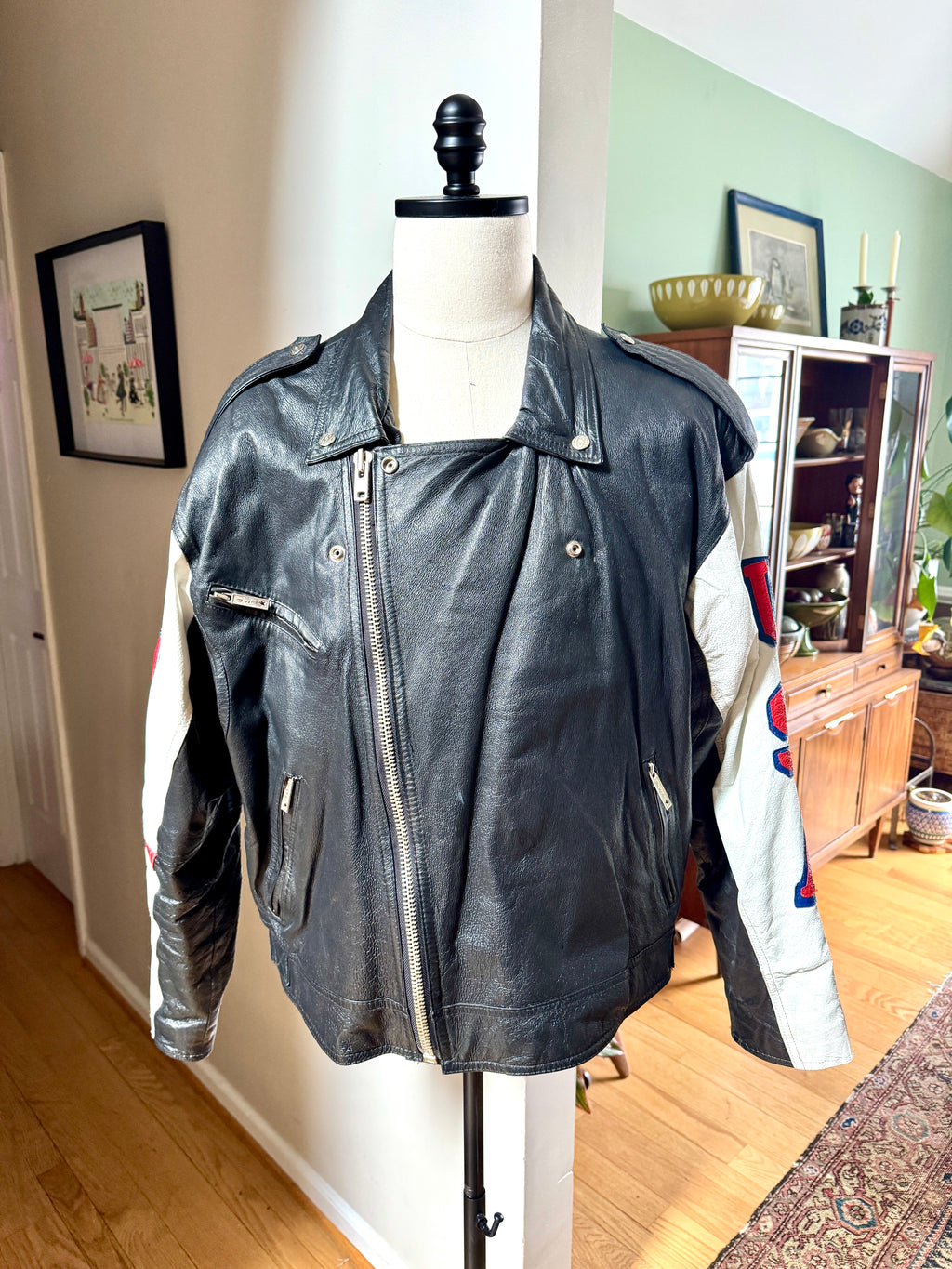 1980's Michael Hoban Where MI USA Flag Jacket | American Flag Leather XL Bomber Jacket