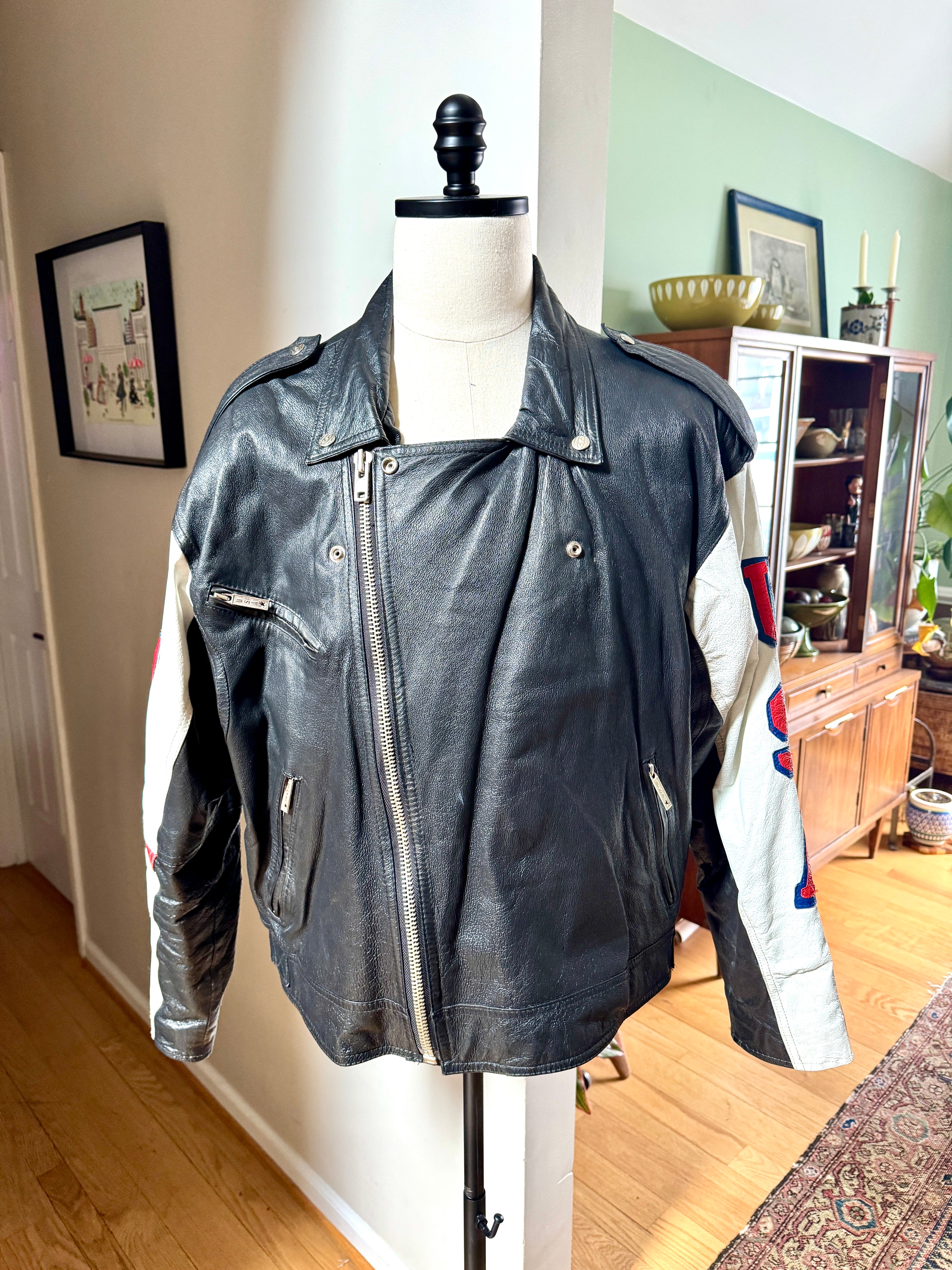 1980's Michael Hoban Where MI USA Flag Jacket | American Flag Leather XL Bomber Jacket