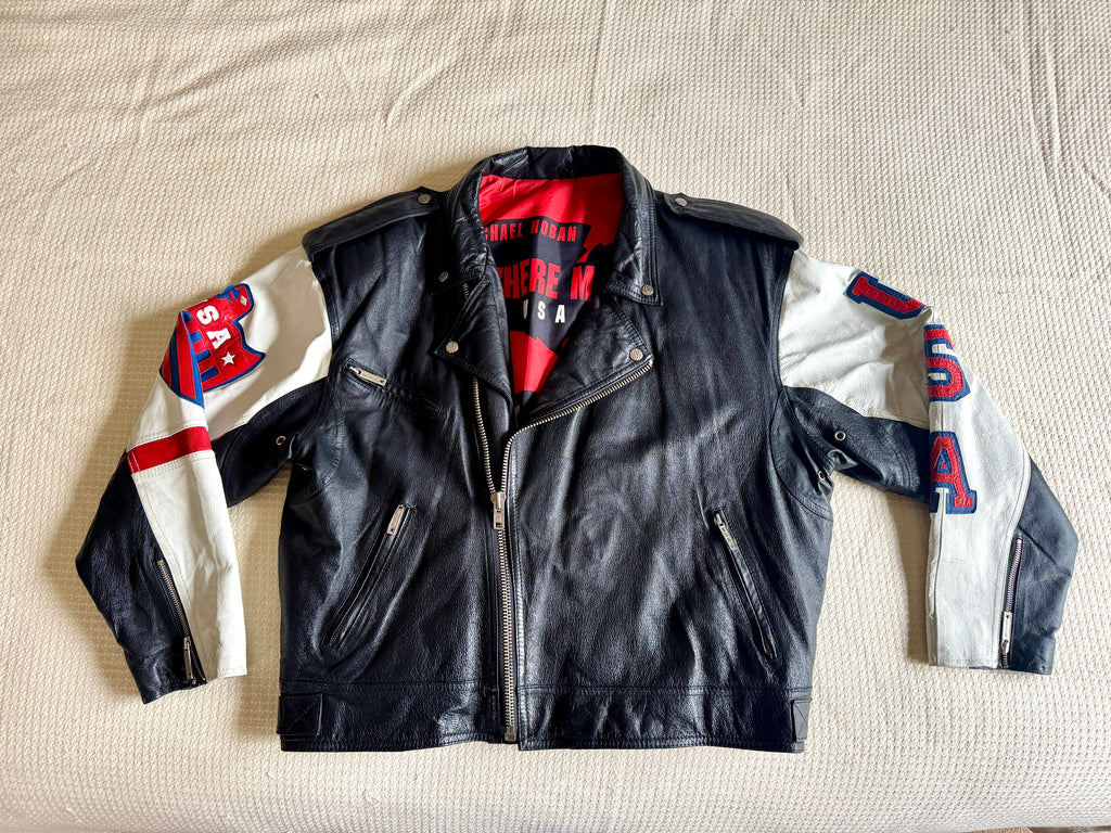 1980's Michael Hoban Where MI USA Flag Jacket | American Flag Leather XL Bomber Jacket