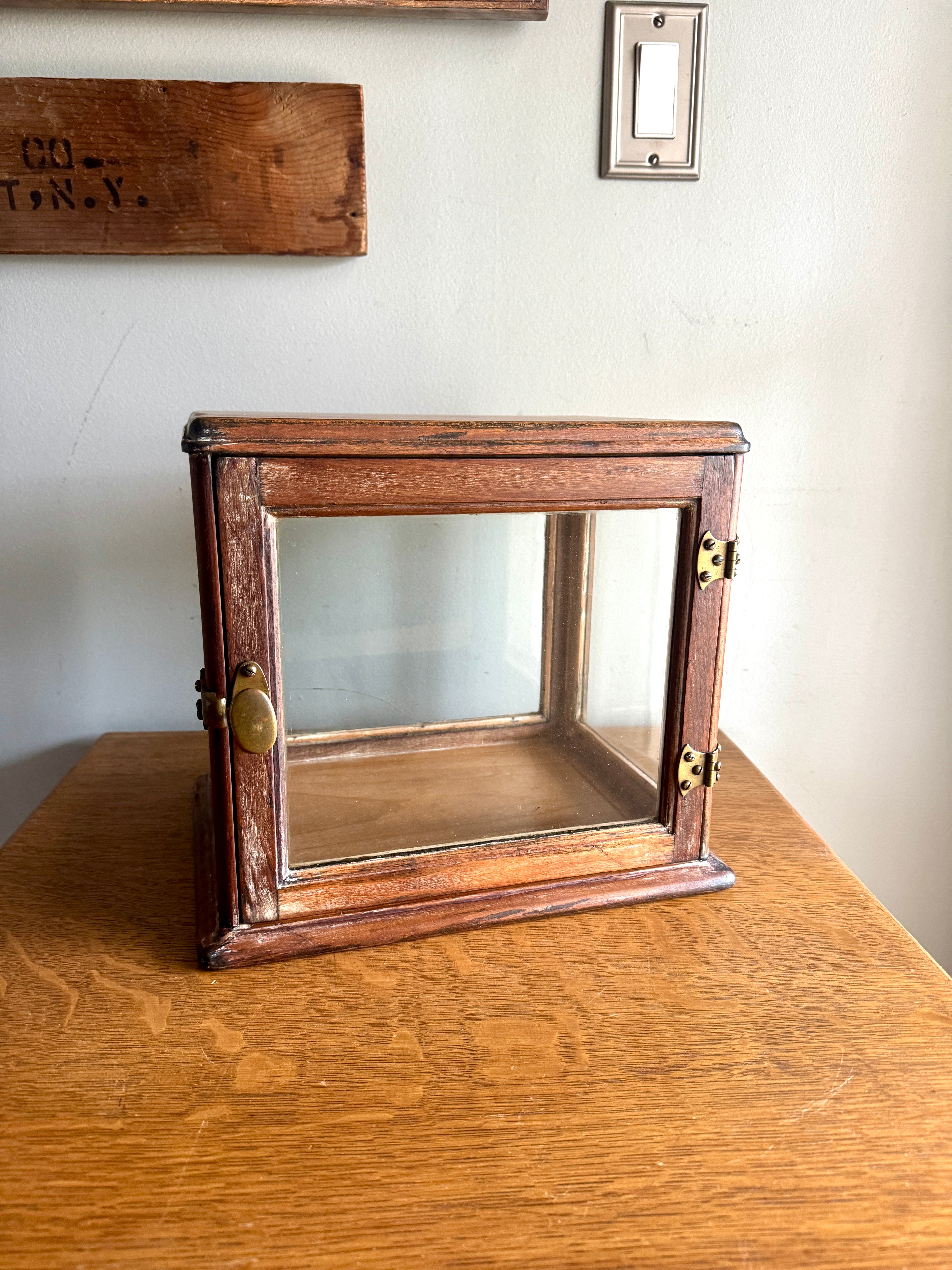 Small Wooden & Glass Display Case | Distressed Countertop Display Case