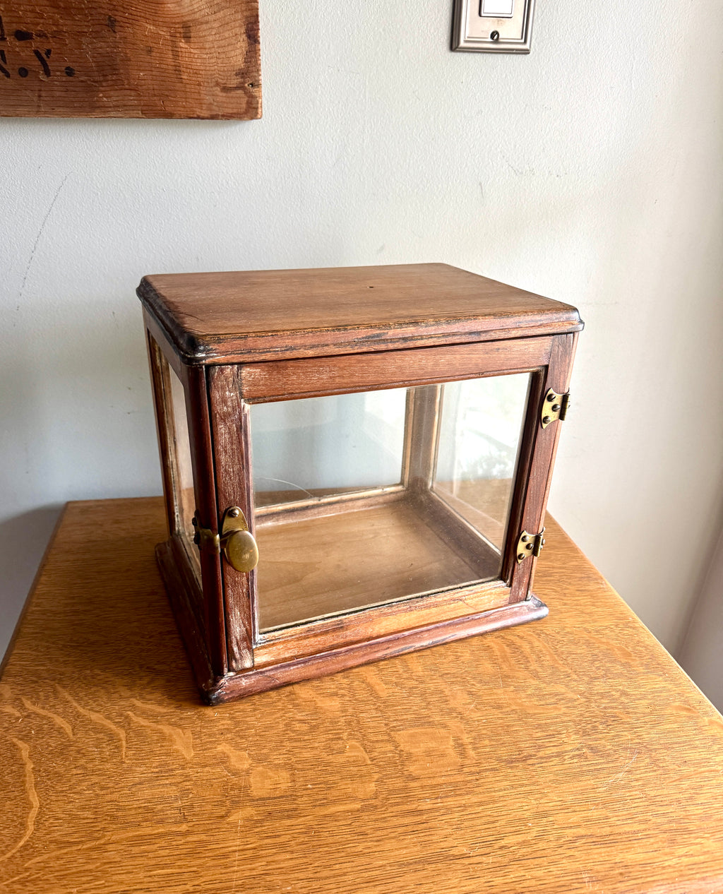 Small Wooden & Glass Display Case | Distressed Countertop Display Case