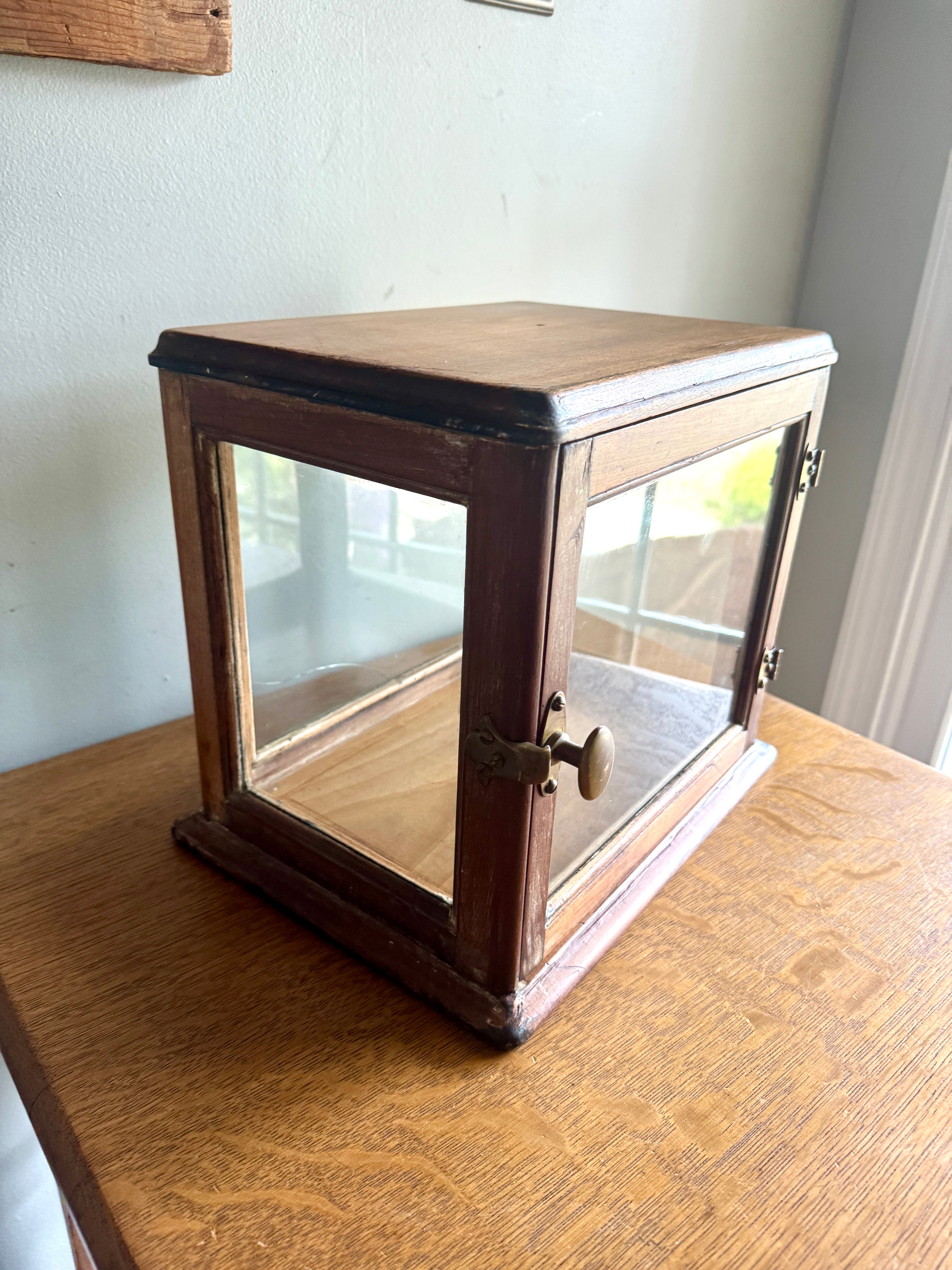 Small Wooden & Glass Display Case | Distressed Countertop Display Case