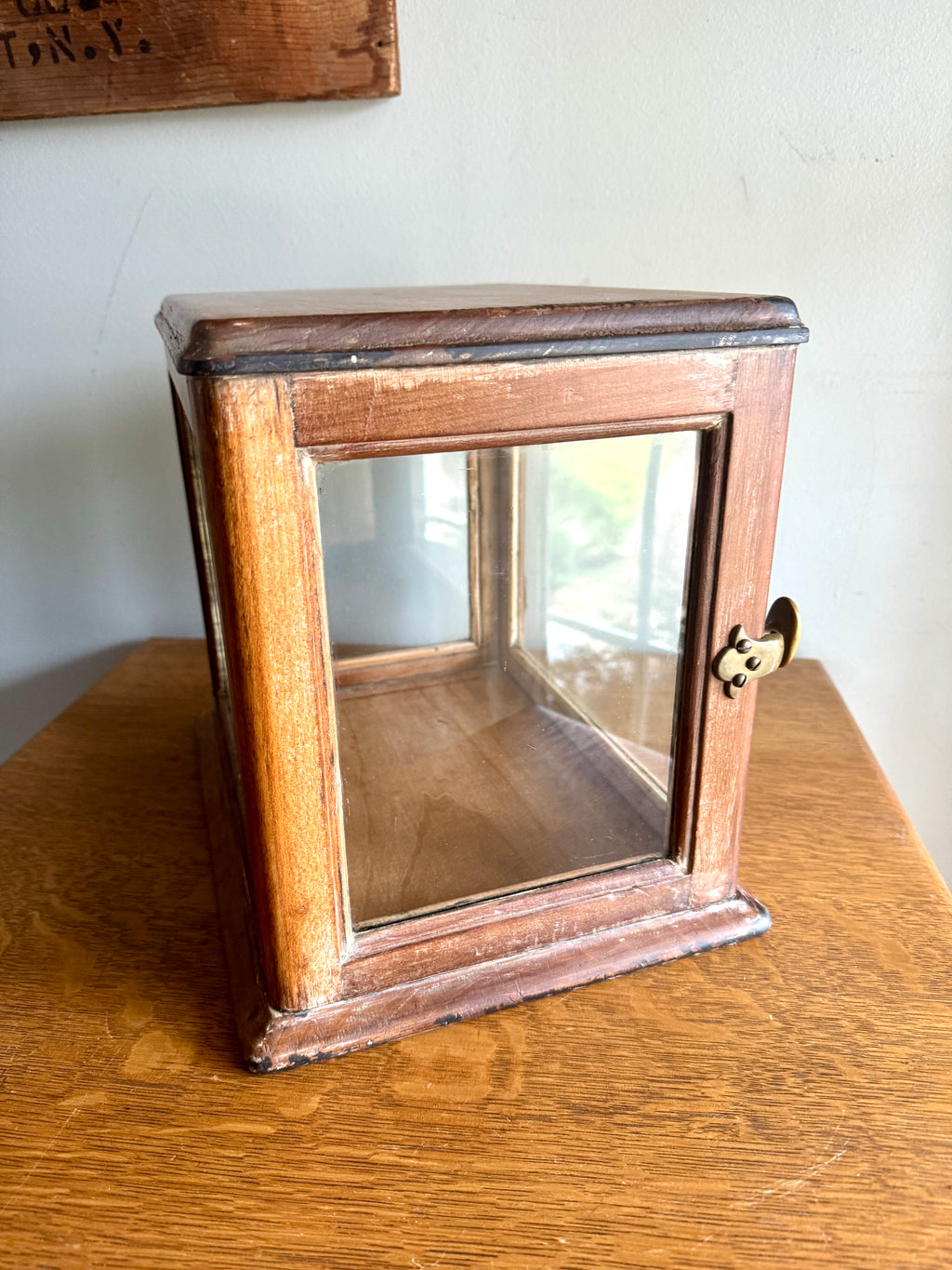 Small Wooden & Glass Display Case | Distressed Countertop Display Case