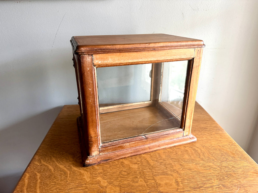 Small Wooden & Glass Display Case | Distressed Countertop Display Case