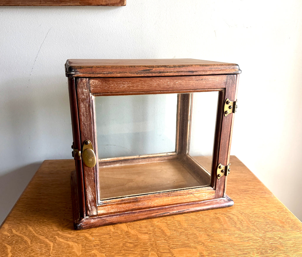 Small Wooden & Glass Display Case | Distressed Countertop Display Case