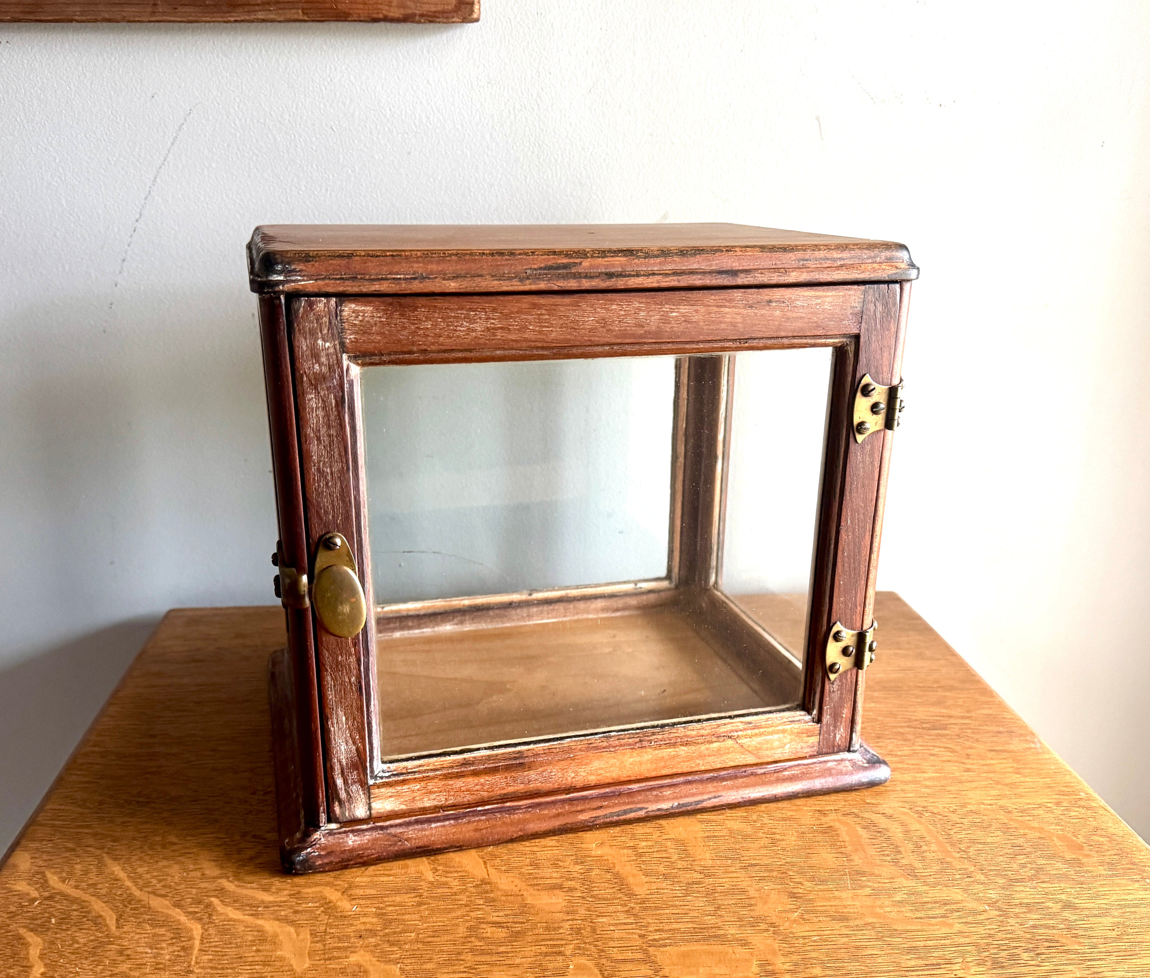 Small Wooden & Glass Display Case | Distressed Countertop Display Case