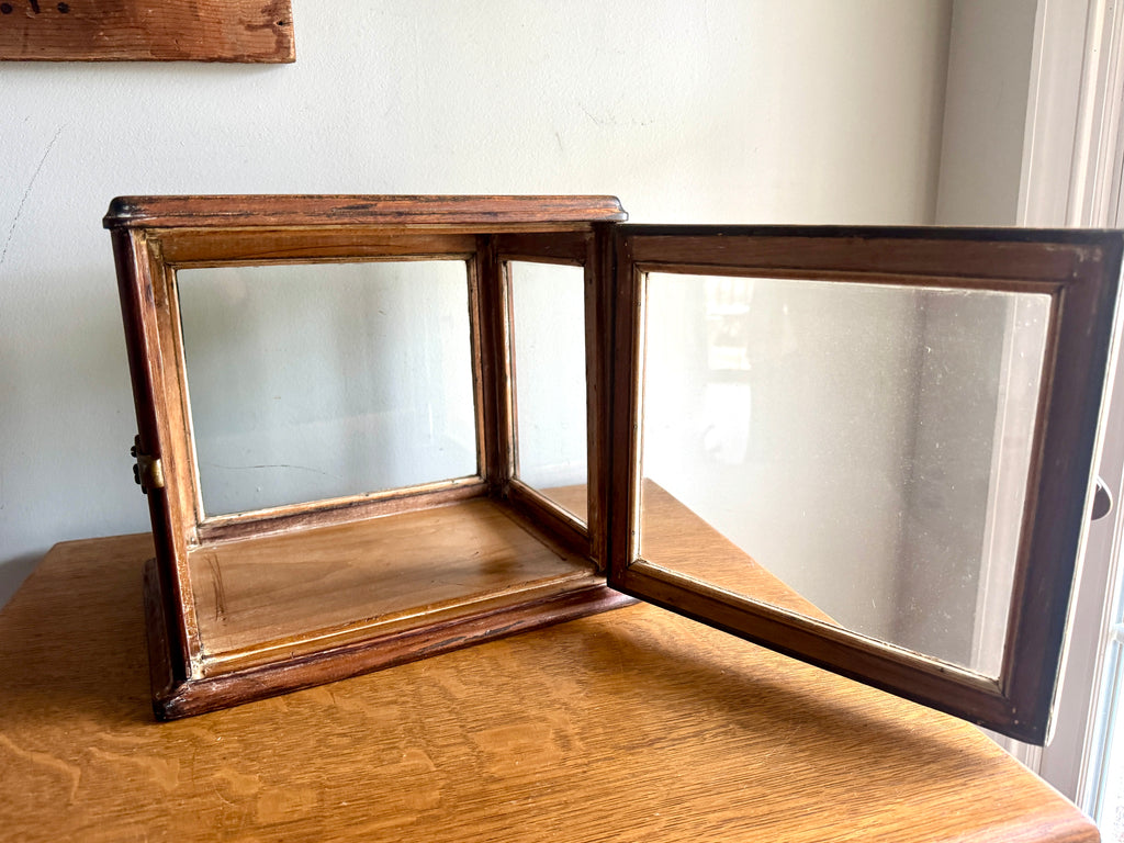 Small Wooden & Glass Display Case | Distressed Countertop Display Case