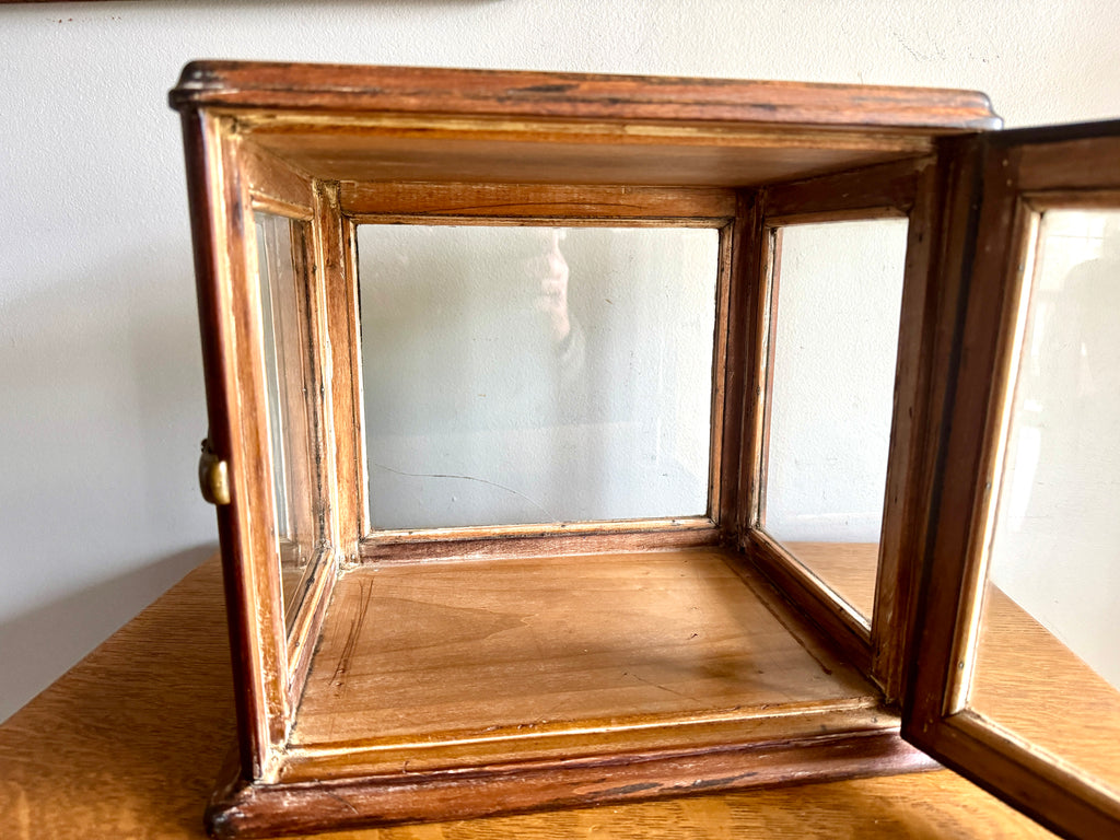 Small Wooden & Glass Display Case | Distressed Countertop Display Case