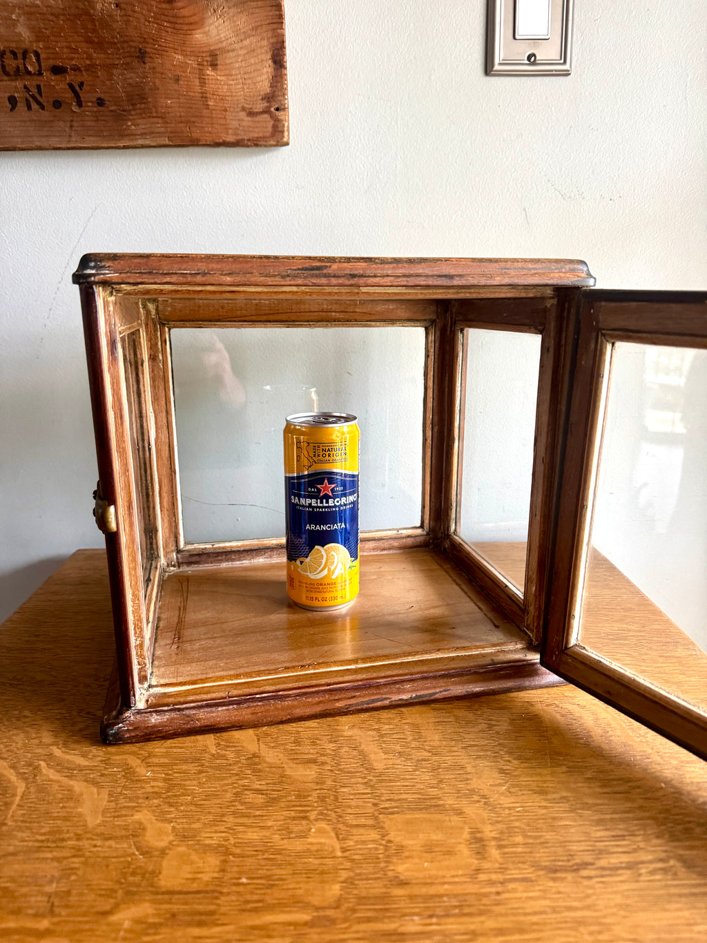 Small Wooden & Glass Display Case | Distressed Countertop Display Case
