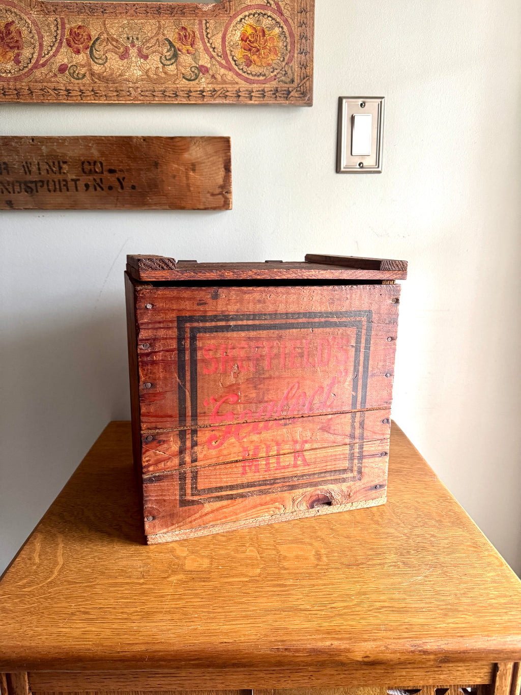 1950's Sheffield Farms Sealect Milk Wooden Crate Lidded Rare Advertising Box