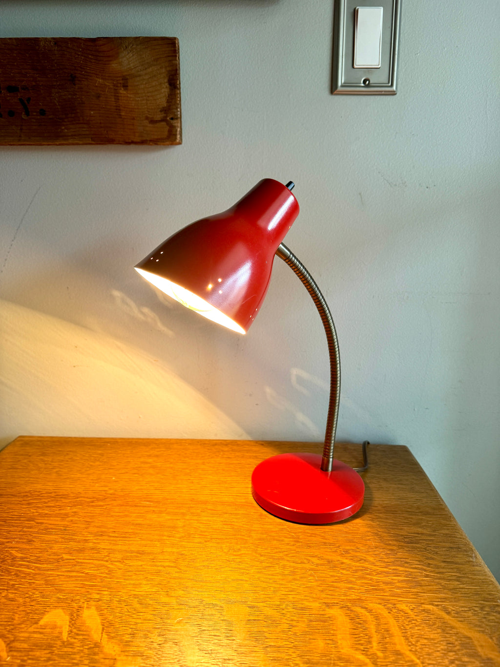 Vtg Red Gooseneck Desk Lamp | Red MCM Adjustable Desk Lamp