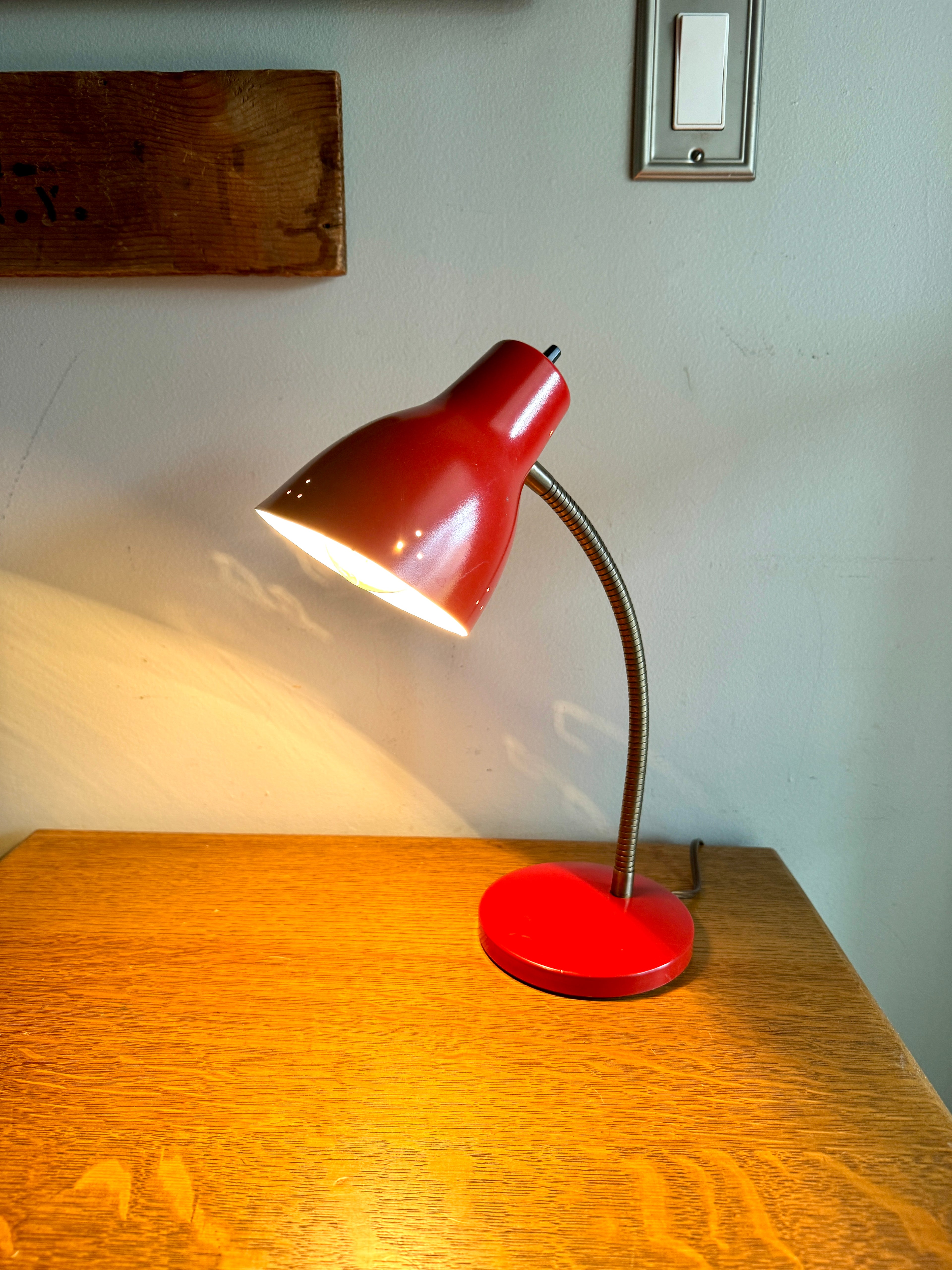 Vtg Red Gooseneck Desk Lamp | Red MCM Adjustable Desk Lamp