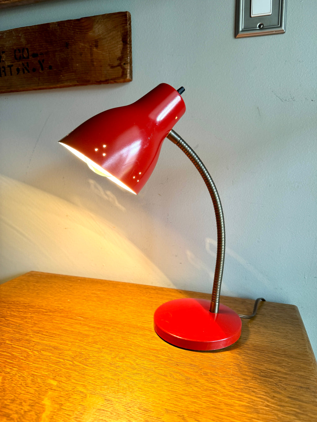 Vtg Red Gooseneck Desk Lamp | Red MCM Adjustable Desk Lamp