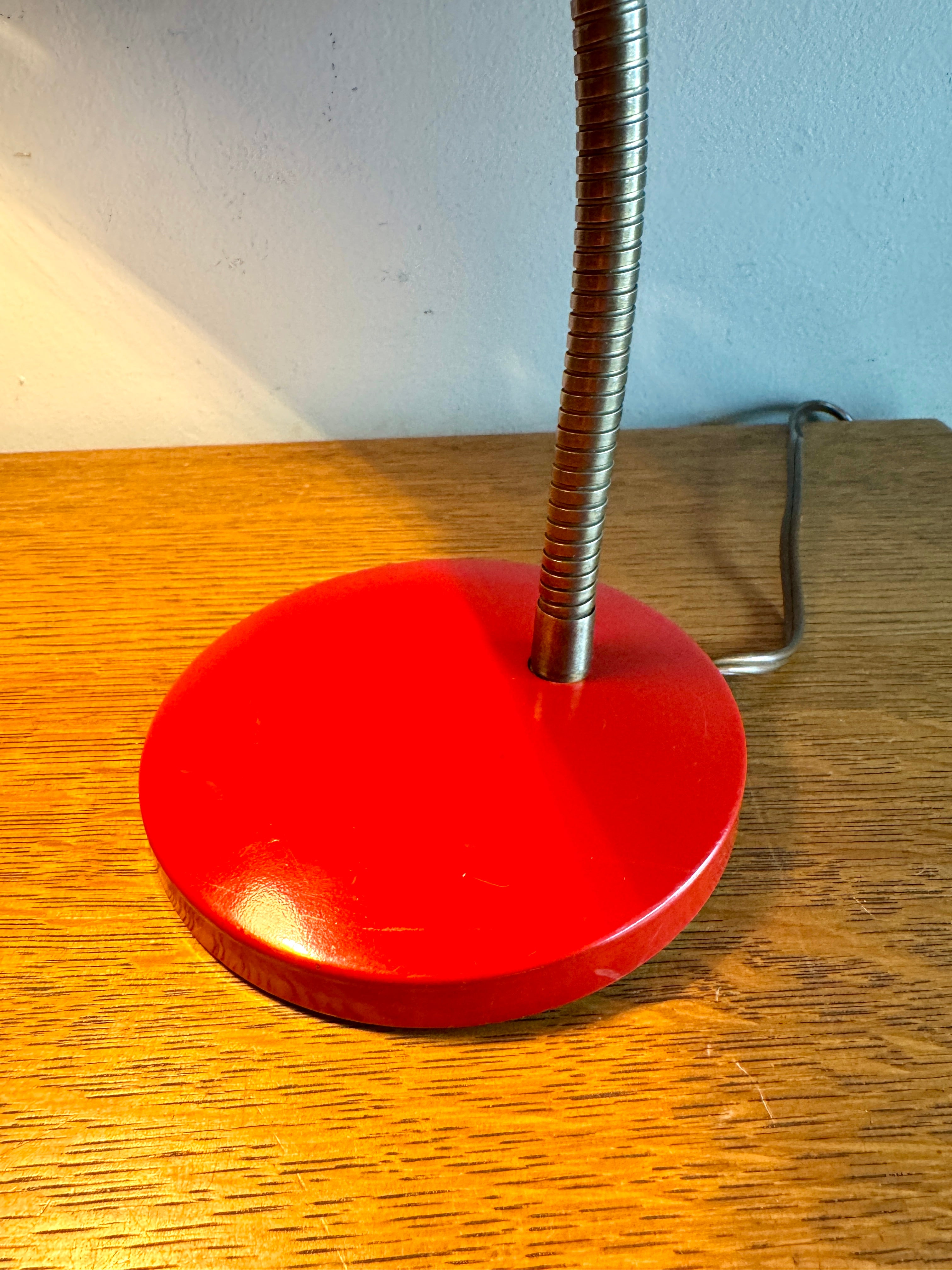 Vtg Red Gooseneck Desk Lamp | Red MCM Adjustable Desk Lamp