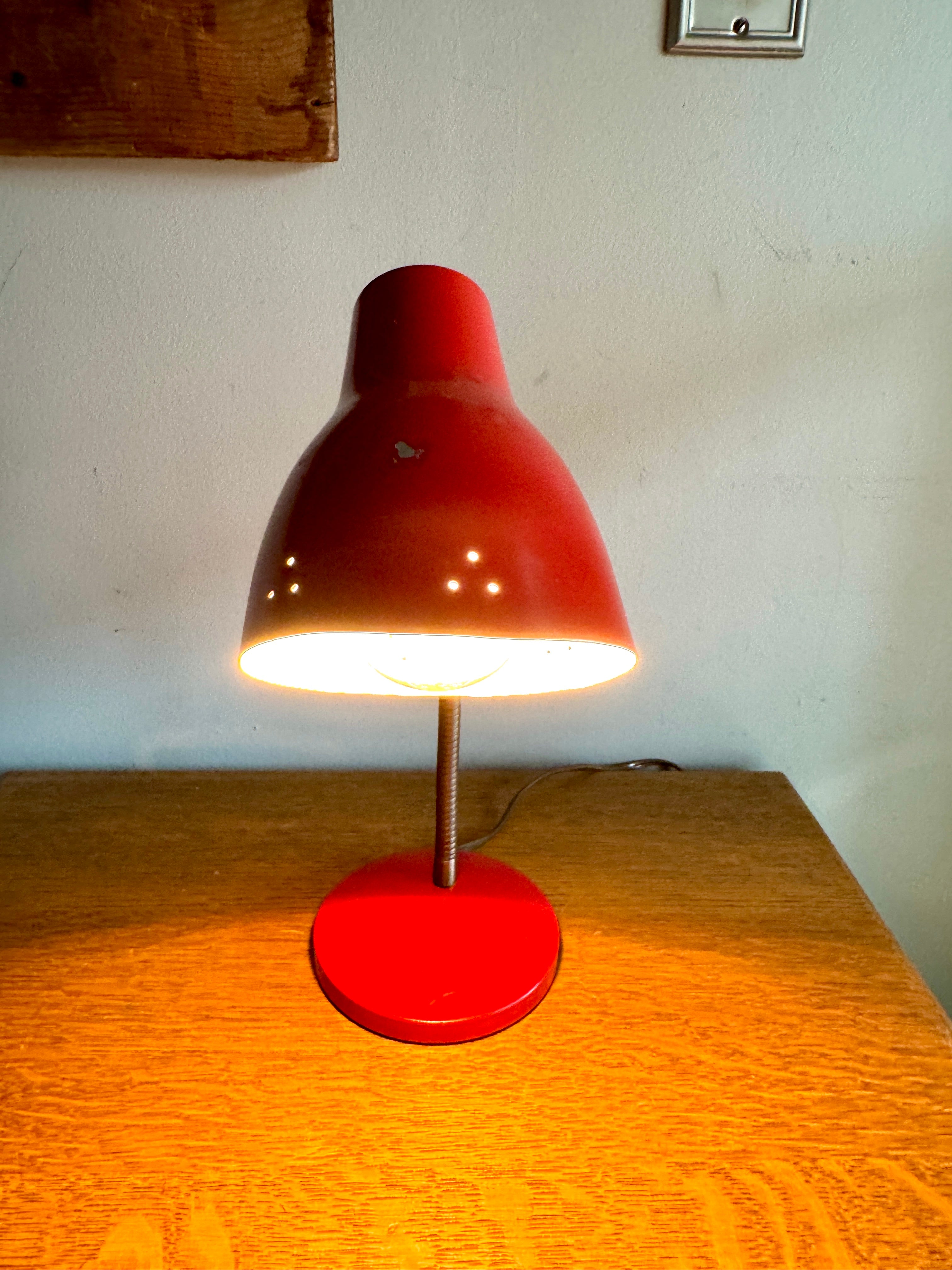 Vtg Red Gooseneck Desk Lamp | Red MCM Adjustable Desk Lamp