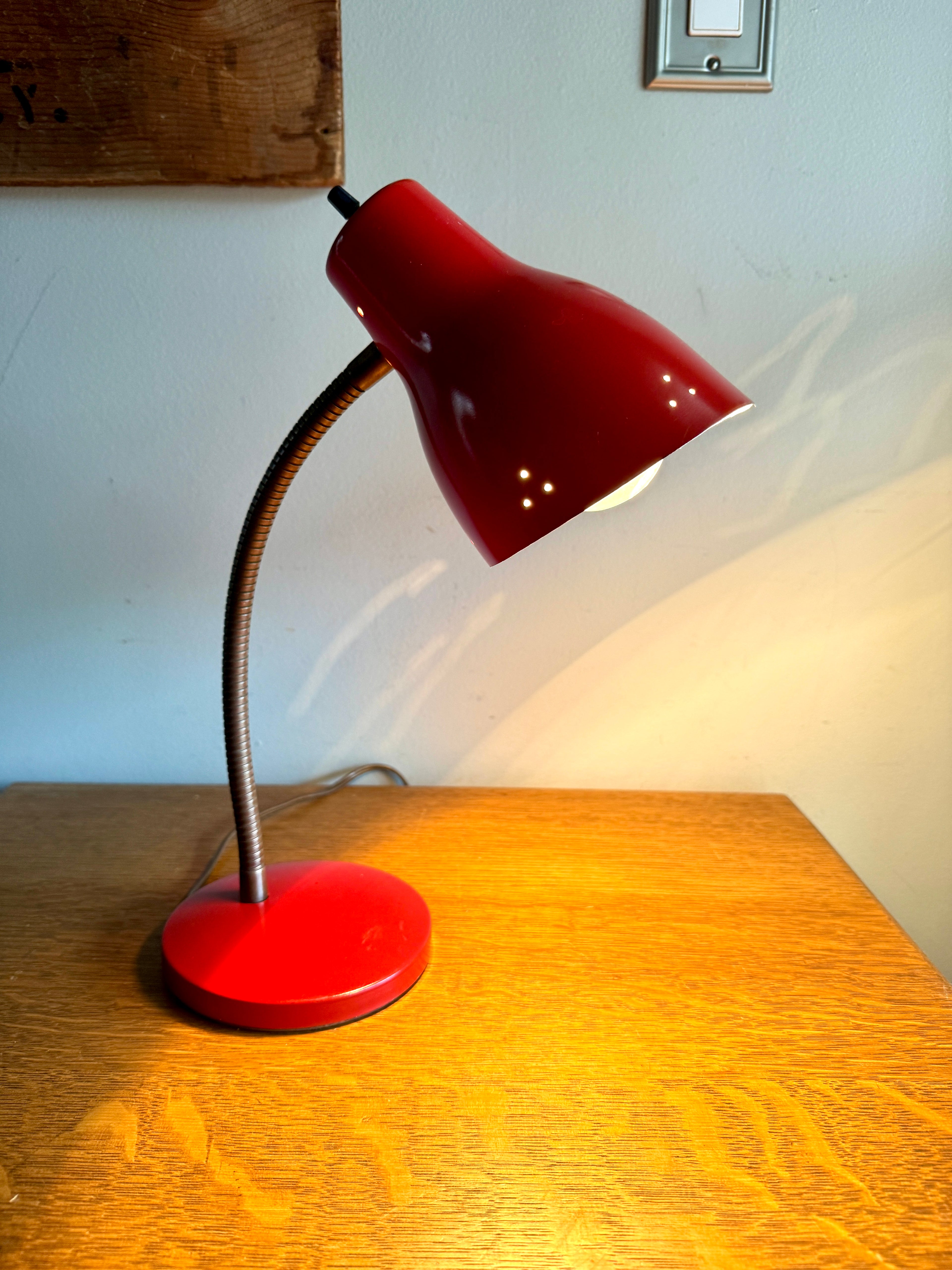Vtg Red Gooseneck Desk Lamp | Red MCM Adjustable Desk Lamp