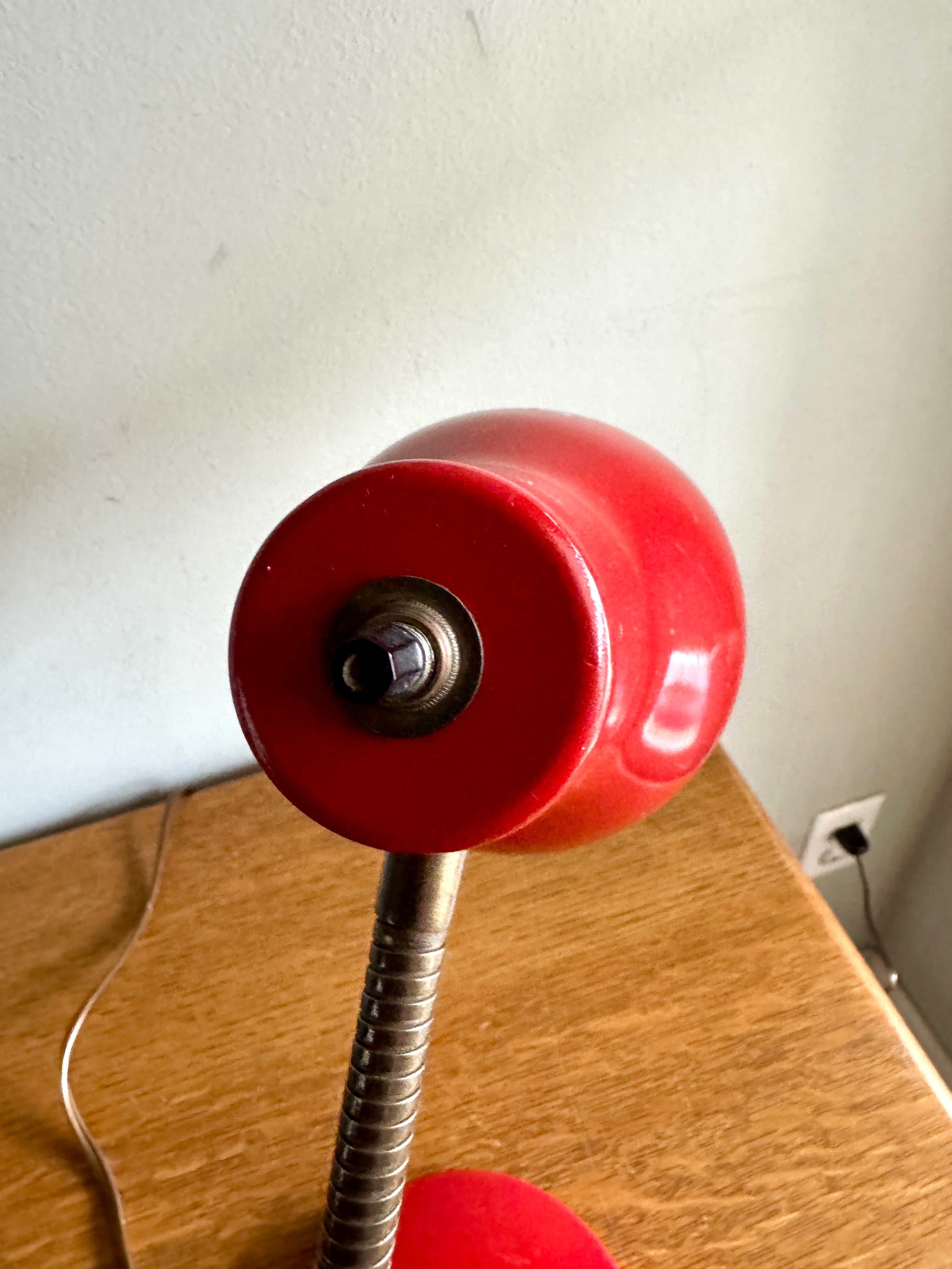 Vtg Red Gooseneck Desk Lamp | Red MCM Adjustable Desk Lamp