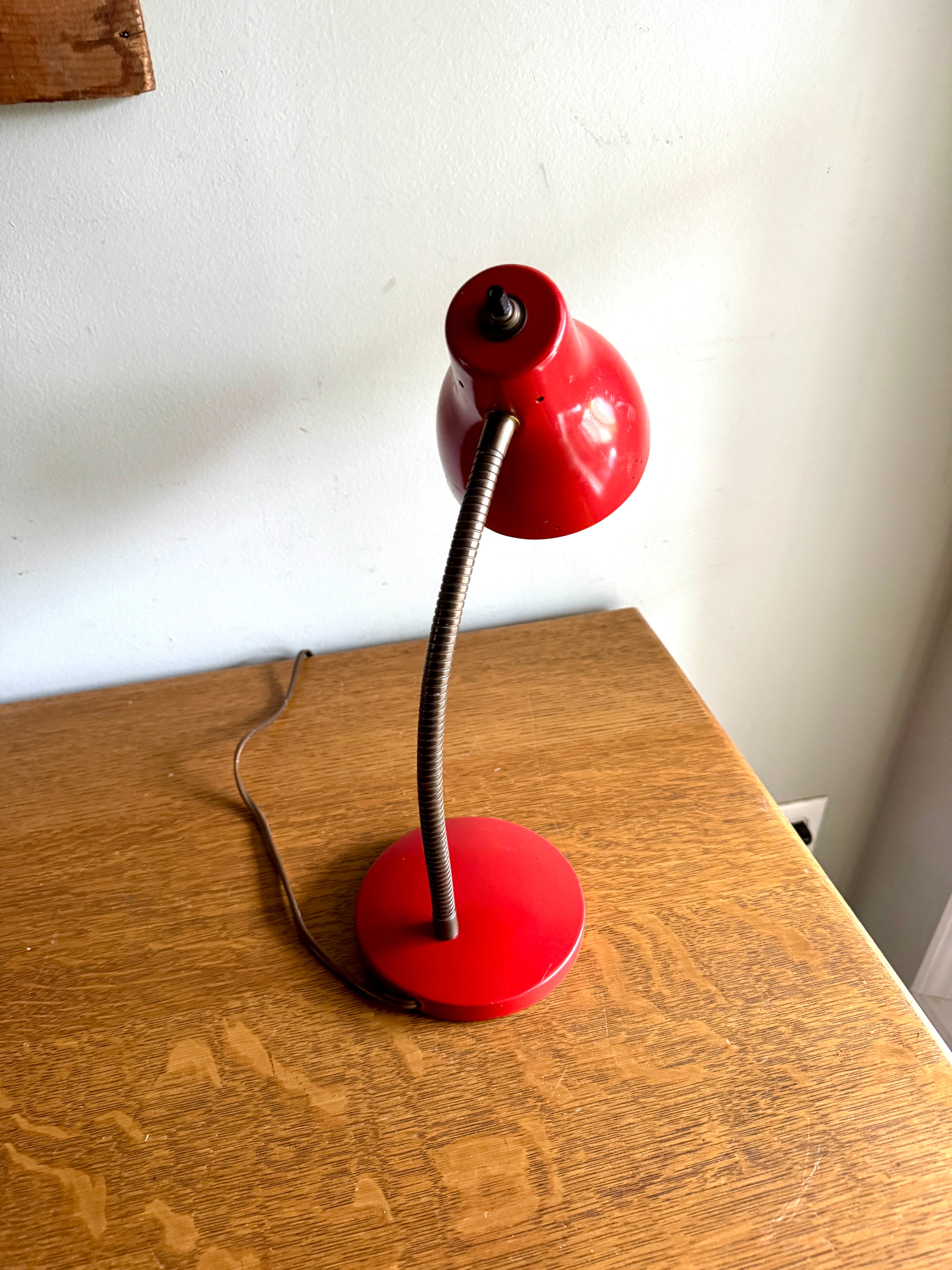 Vtg Red Gooseneck Desk Lamp | Red MCM Adjustable Desk Lamp