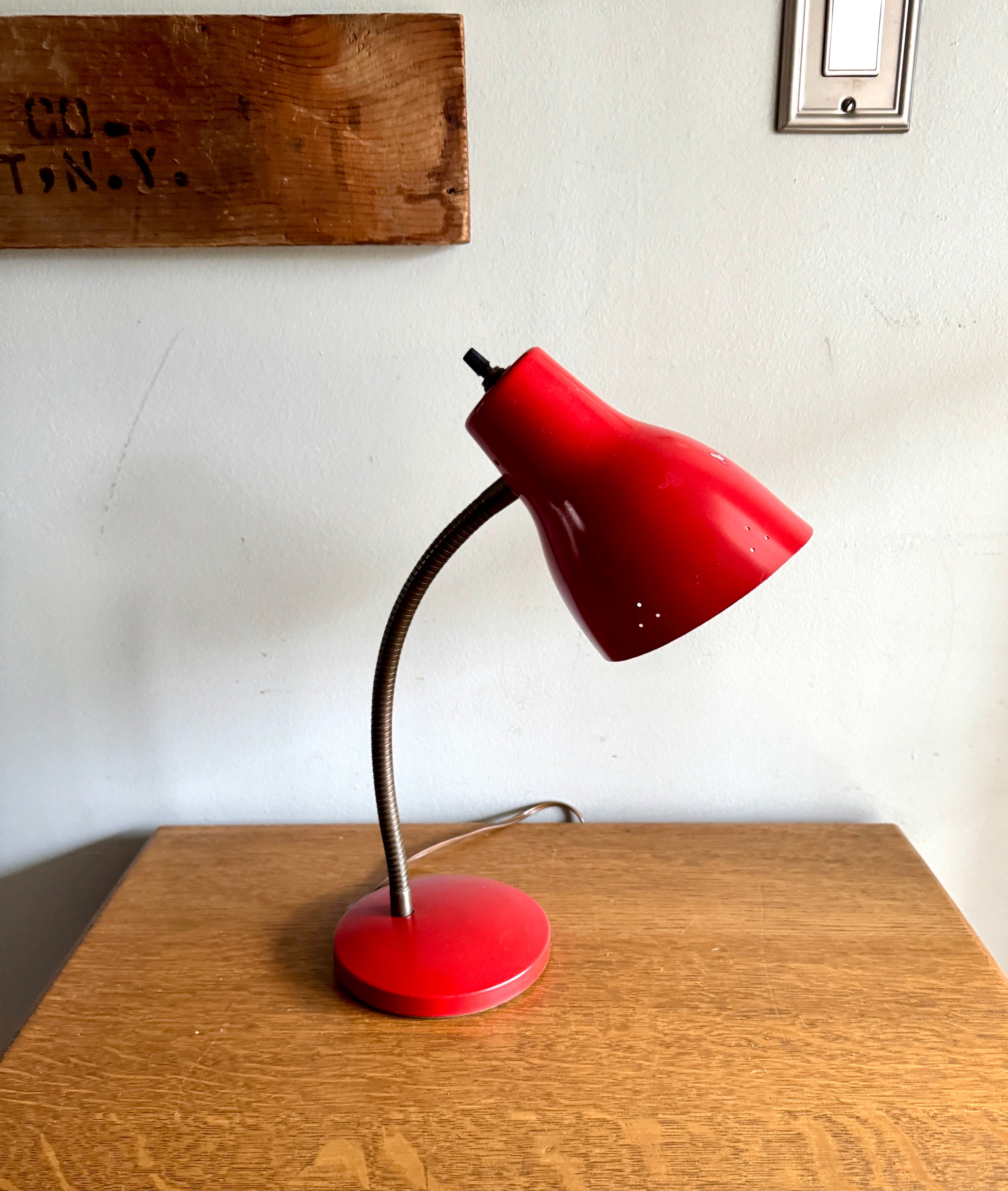 Vtg Red Gooseneck Desk Lamp | Red MCM Adjustable Desk Lamp