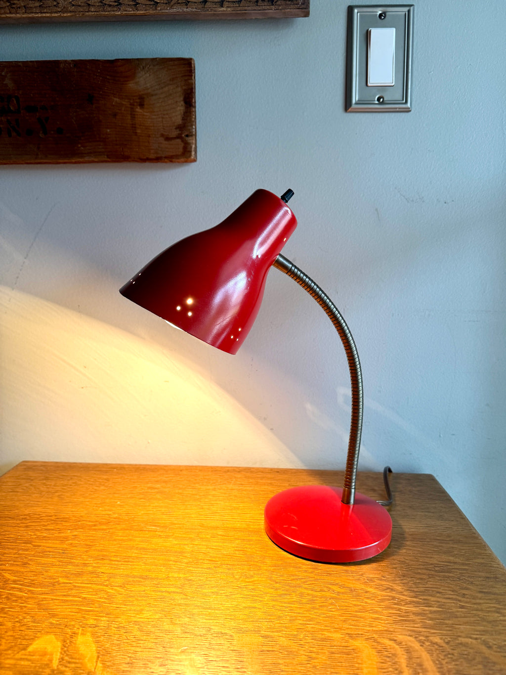 Vtg Red Gooseneck Desk Lamp | Red MCM Adjustable Desk Lamp