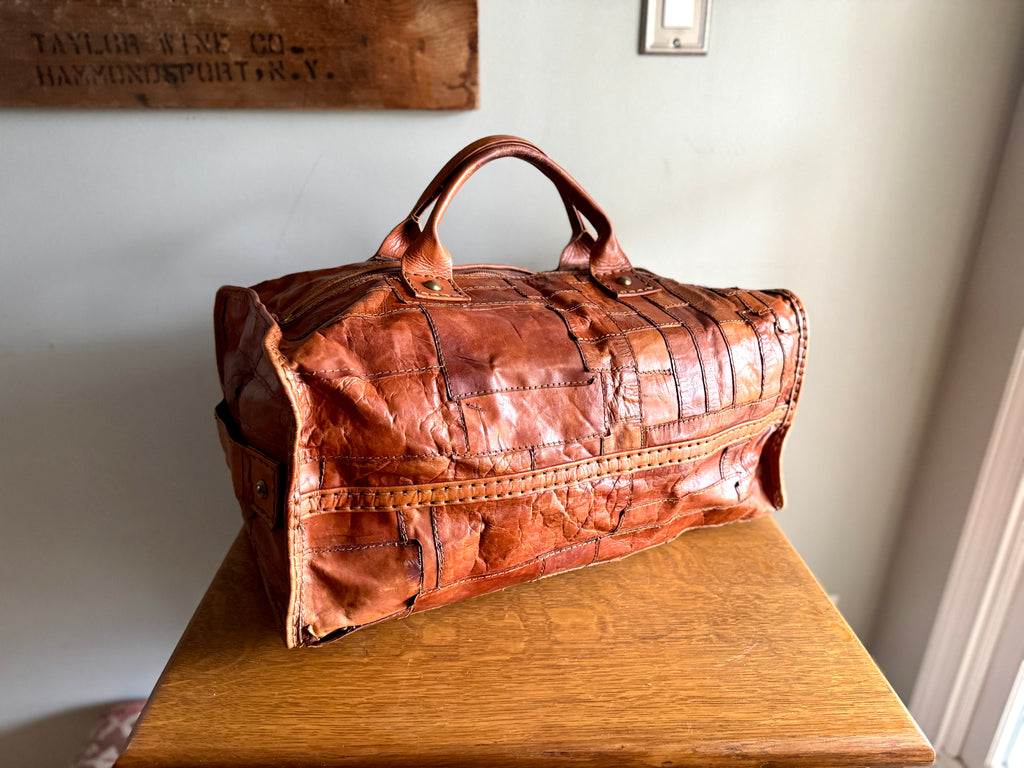 1970's Leather Patchwork Duffle Bag | Patchwork Leather Bag