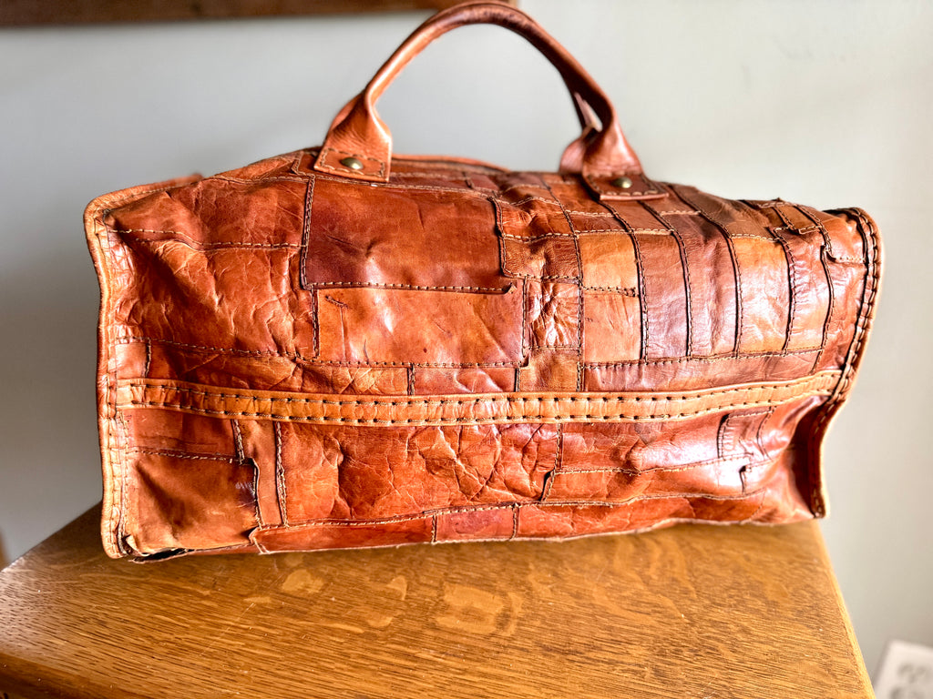 1970's Leather Patchwork Duffle Bag | Patchwork Leather Bag