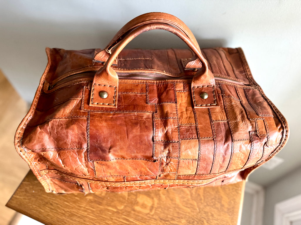 1970's Leather Patchwork Duffle Bag | Patchwork Leather Bag