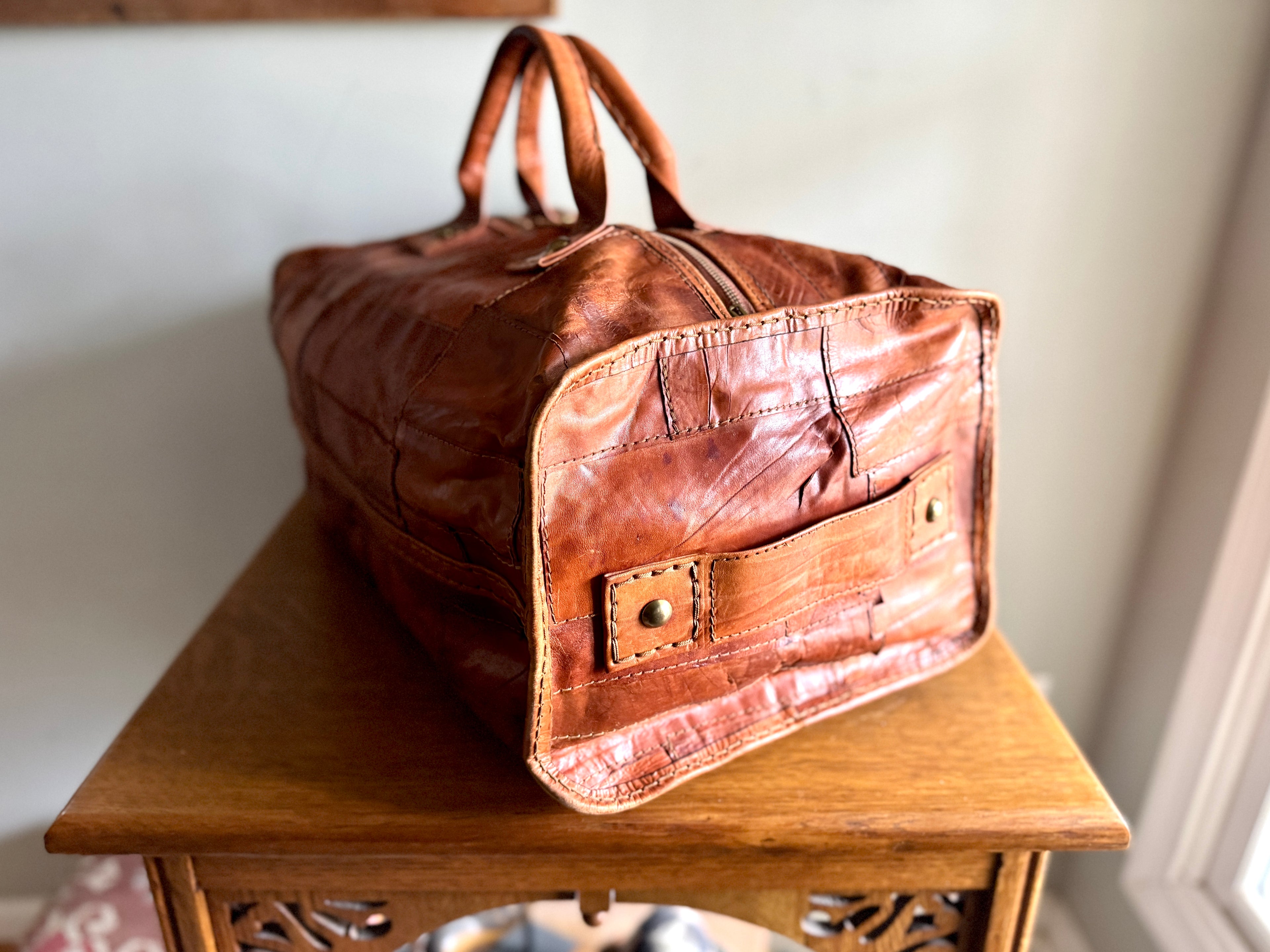 1970's Leather Patchwork Duffle Bag | Patchwork Leather Bag