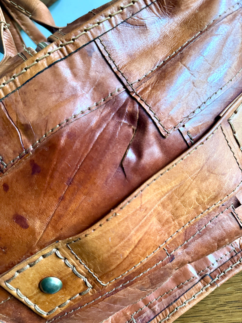 1970's Leather Patchwork Duffle Bag | Patchwork Leather Bag