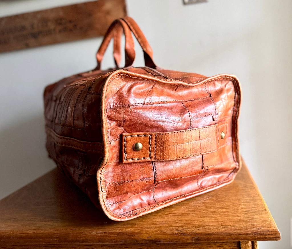 1970's Leather Patchwork Duffle Bag | Patchwork Leather Bag