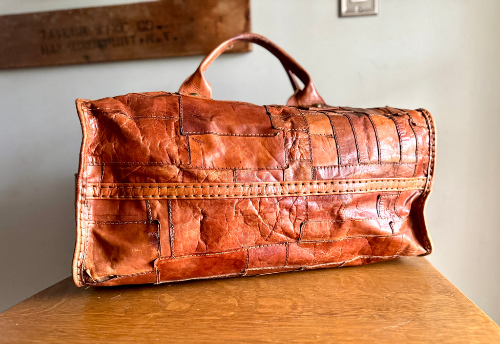 1970's Leather Patchwork Duffle Bag | Patchwork Leather Bag