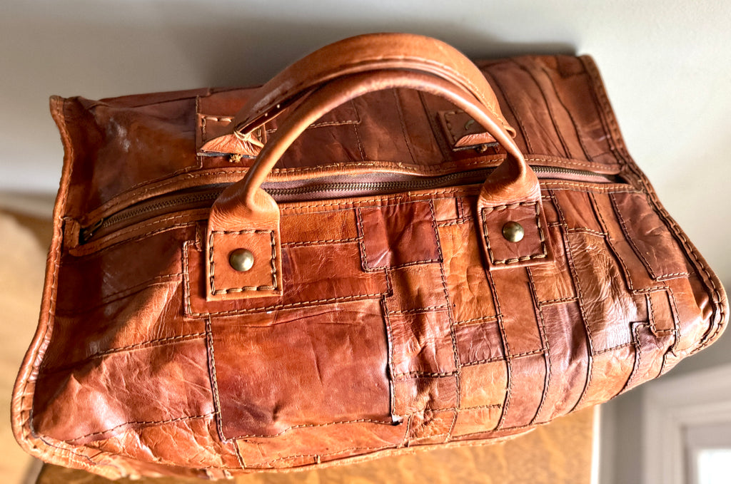 1970's Leather Patchwork Duffle Bag | Patchwork Leather Bag