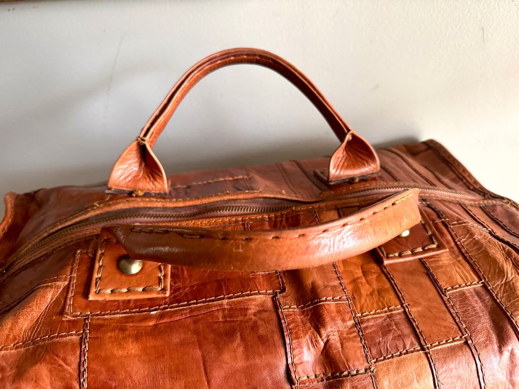 1970's Leather Patchwork Duffle Bag | Patchwork Leather Bag