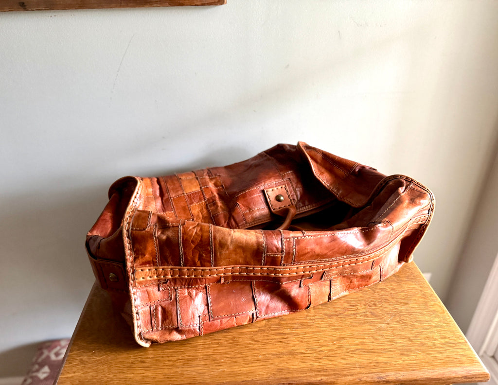 1970's Leather Patchwork Duffle Bag | Patchwork Leather Bag