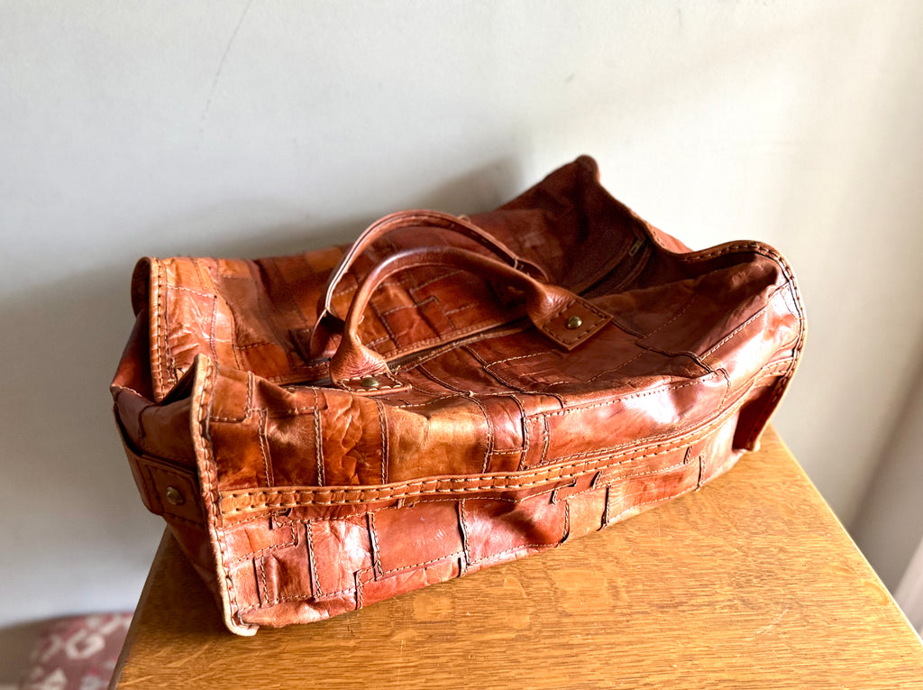1970's Leather Patchwork Duffle Bag | Patchwork Leather Bag