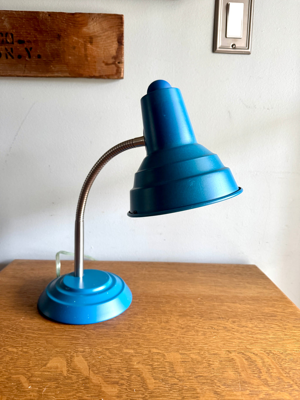 Vtg Blue Gooseneck Desk Lamp | Blue MCM Style Adjustable Desk Lamp