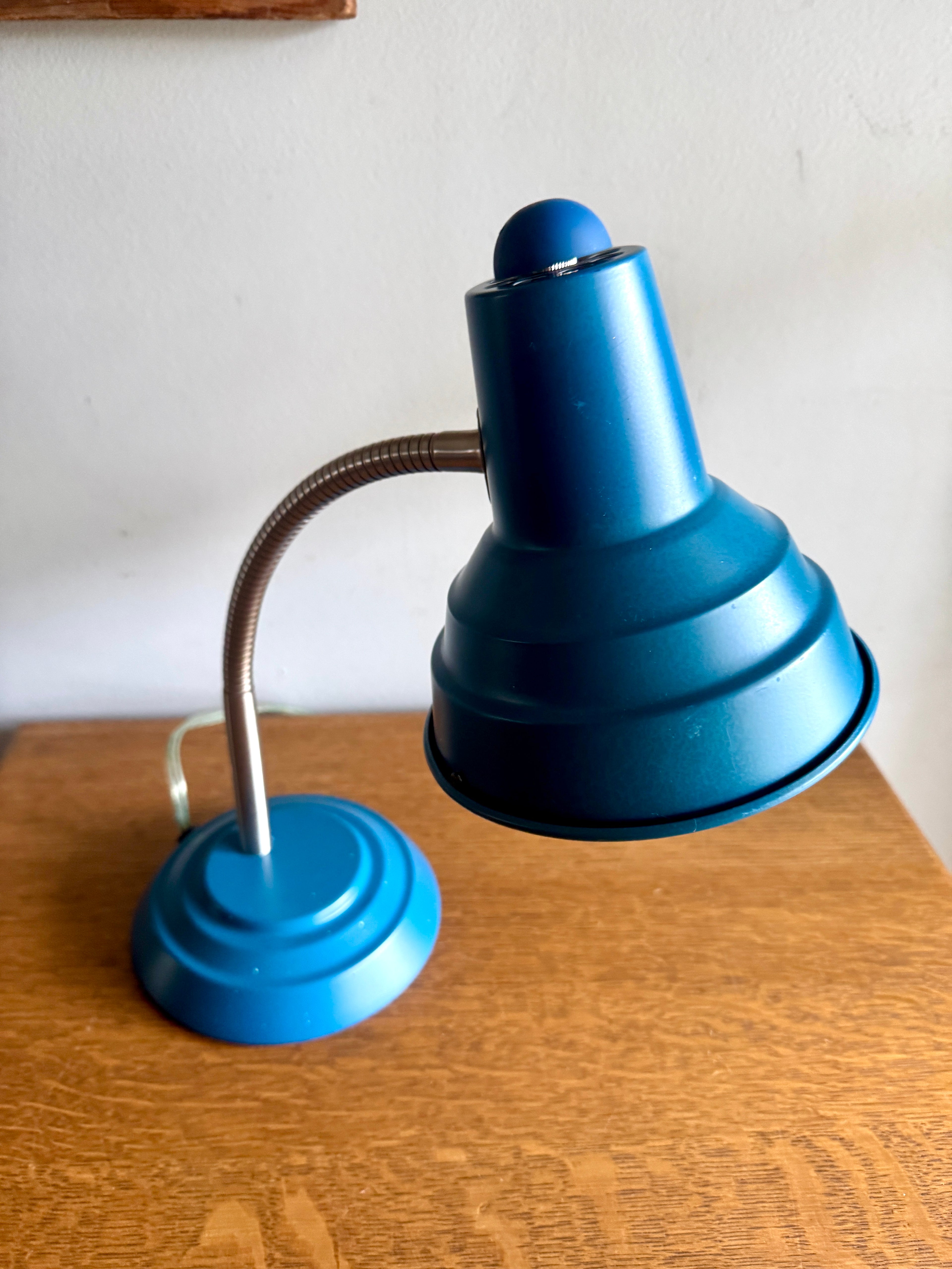 Vtg Blue Gooseneck Desk Lamp | Blue MCM Style Adjustable Desk Lamp