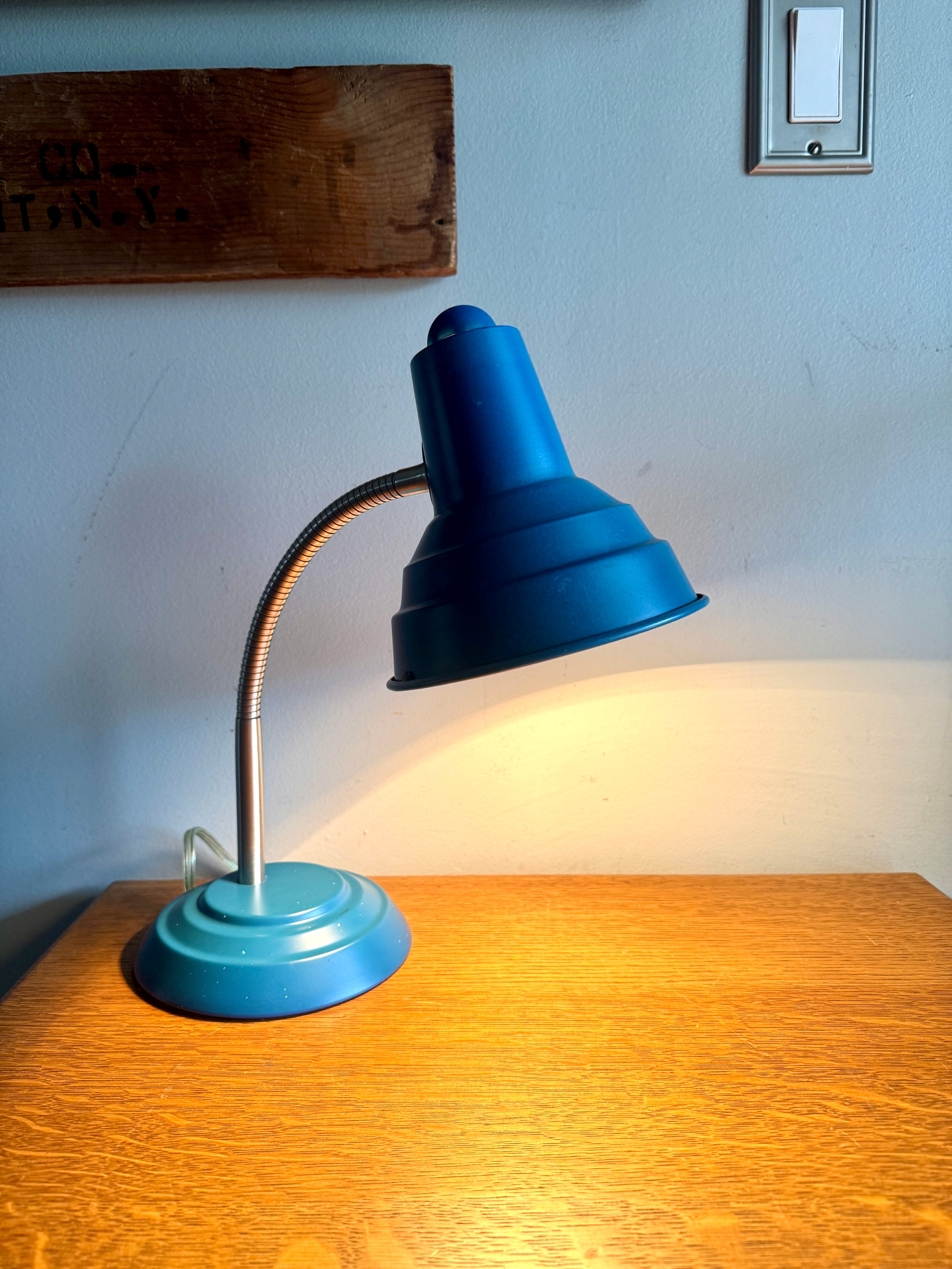 Vtg Blue Gooseneck Desk Lamp | Blue MCM Style Adjustable Desk Lamp