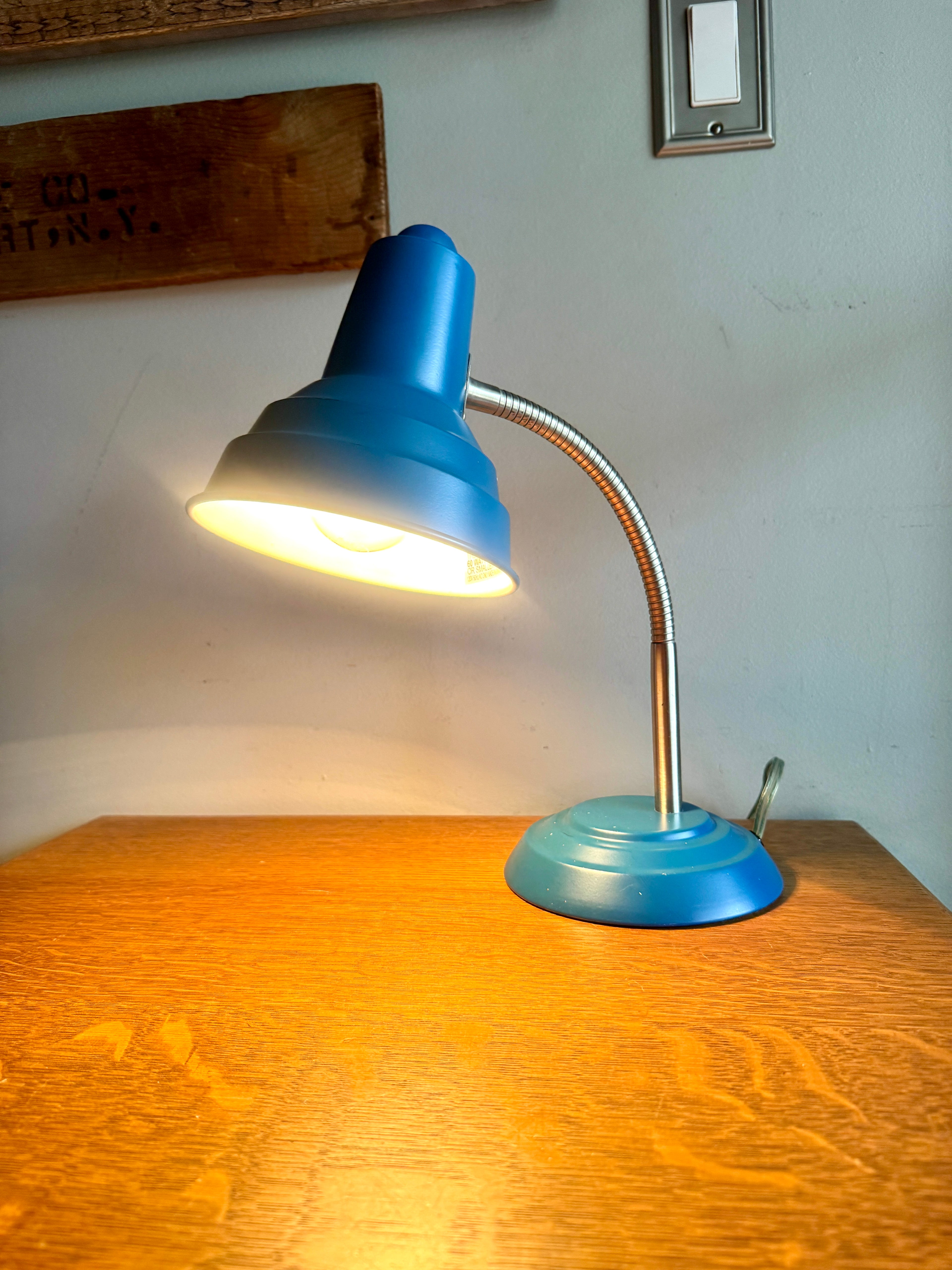 Vtg Blue Gooseneck Desk Lamp | Blue MCM Style Adjustable Desk Lamp