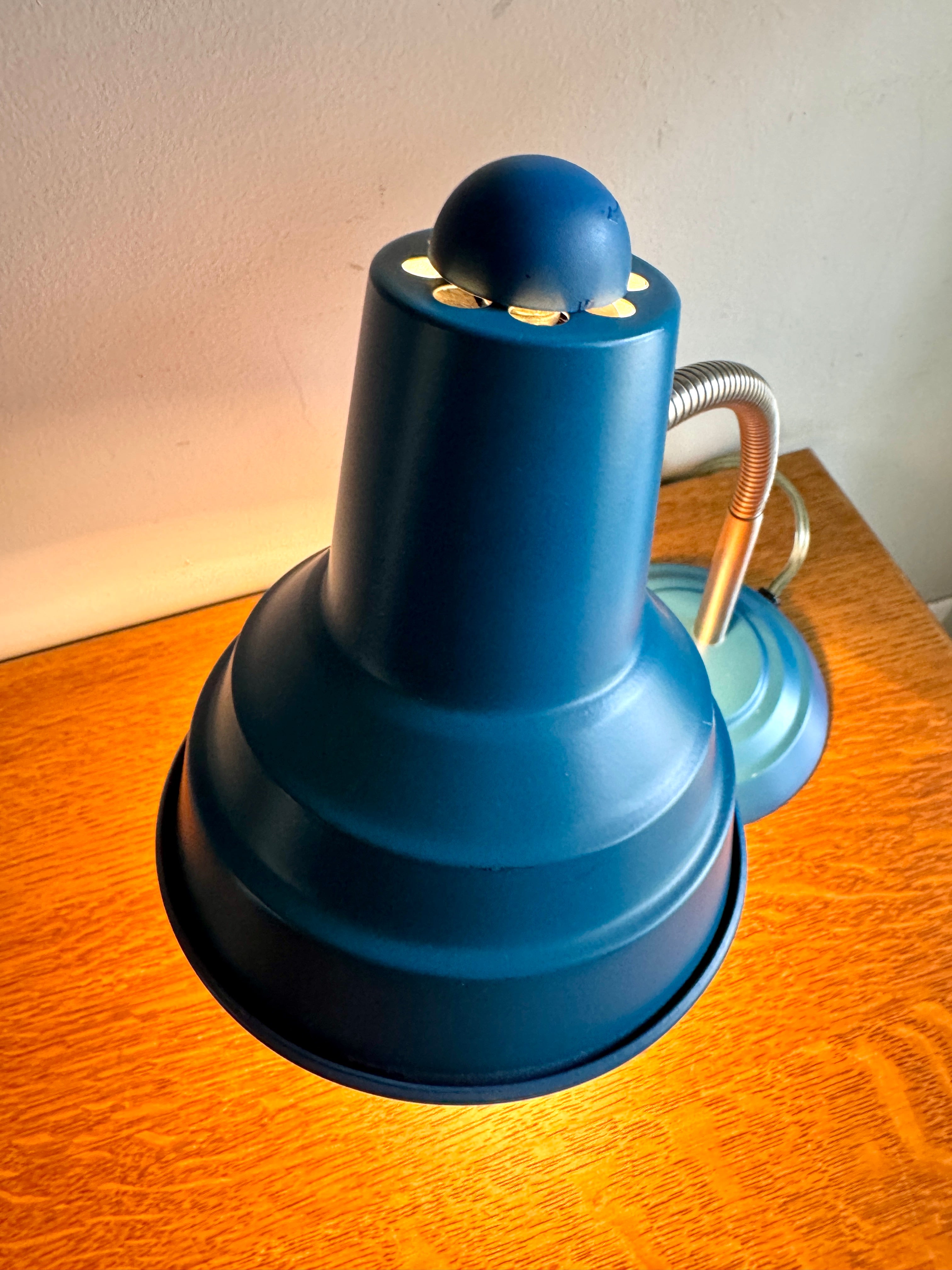 Vtg Blue Gooseneck Desk Lamp | Blue MCM Style Adjustable Desk Lamp