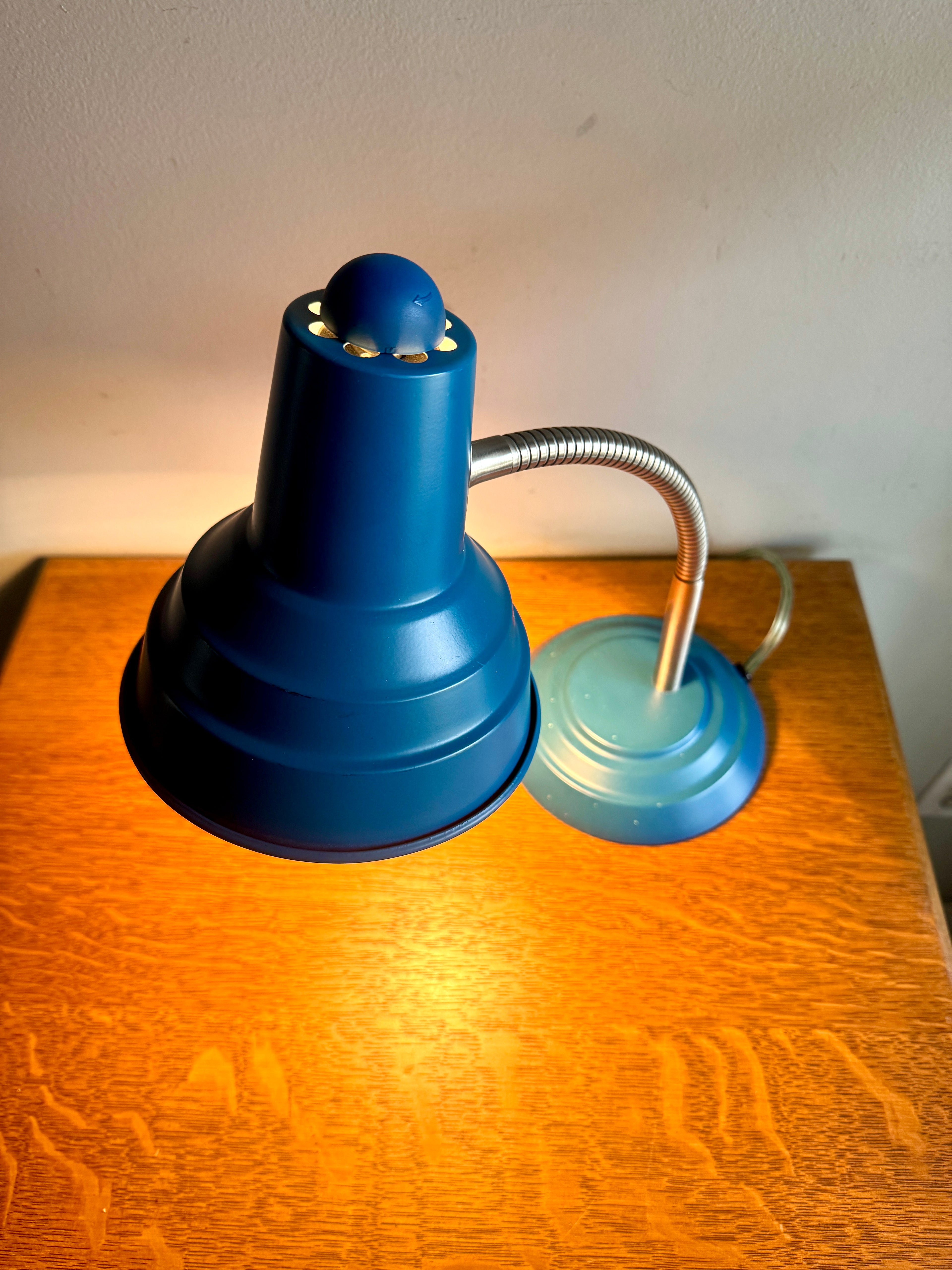 Vtg Blue Gooseneck Desk Lamp | Blue MCM Style Adjustable Desk Lamp