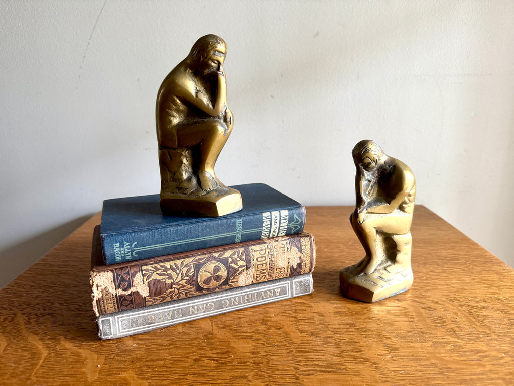 Vtg "THE THINKER" Rodin Heavy Solid Brass Bookends 6" Metal Art Figurine