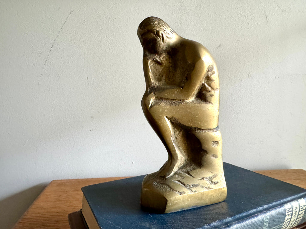 Vtg "THE THINKER" Rodin Heavy Solid Brass Bookends 6" Metal Art Figurine