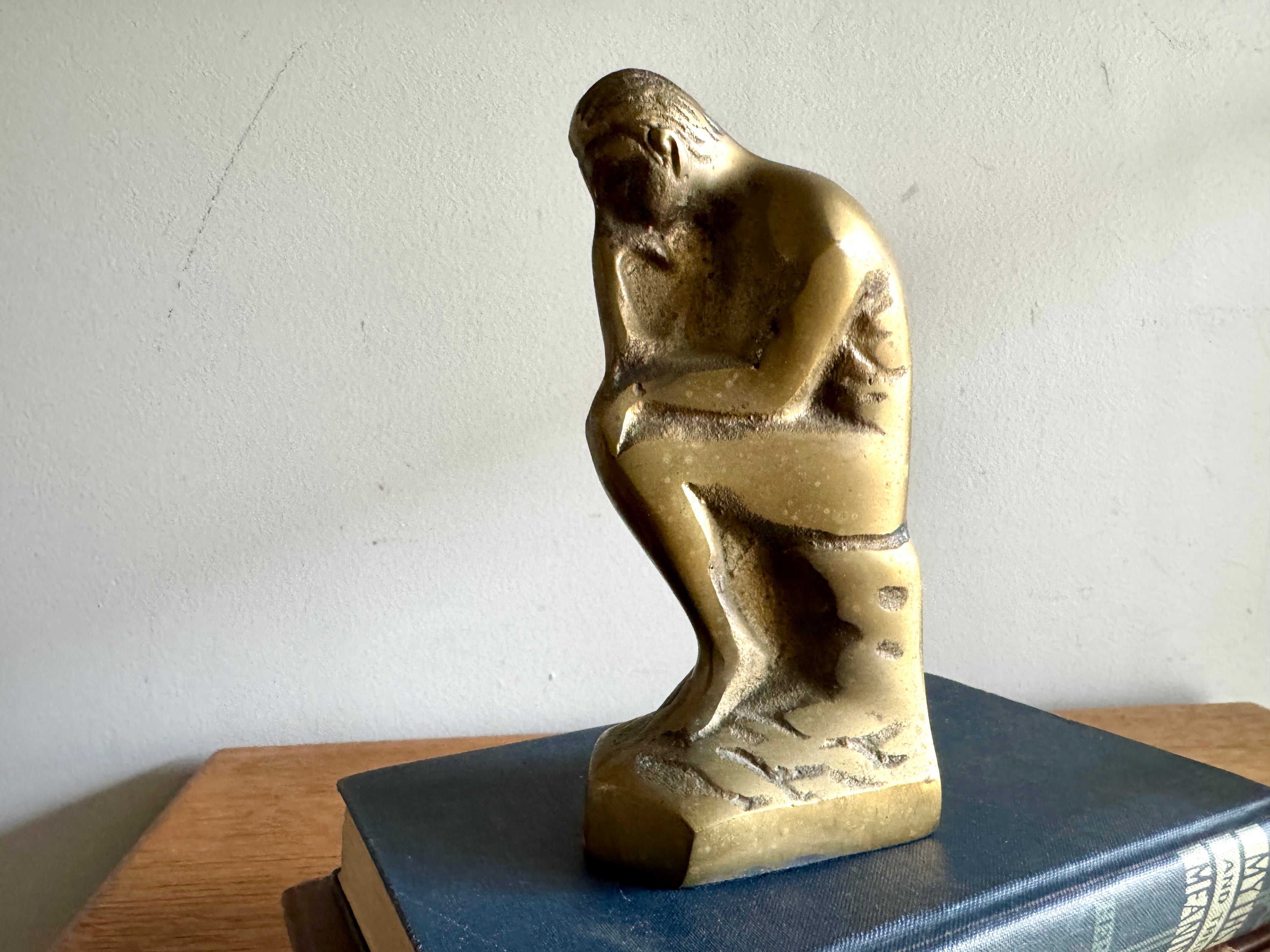 Vtg "THE THINKER" Rodin Heavy Solid Brass Bookends 6" Metal Art Figurine